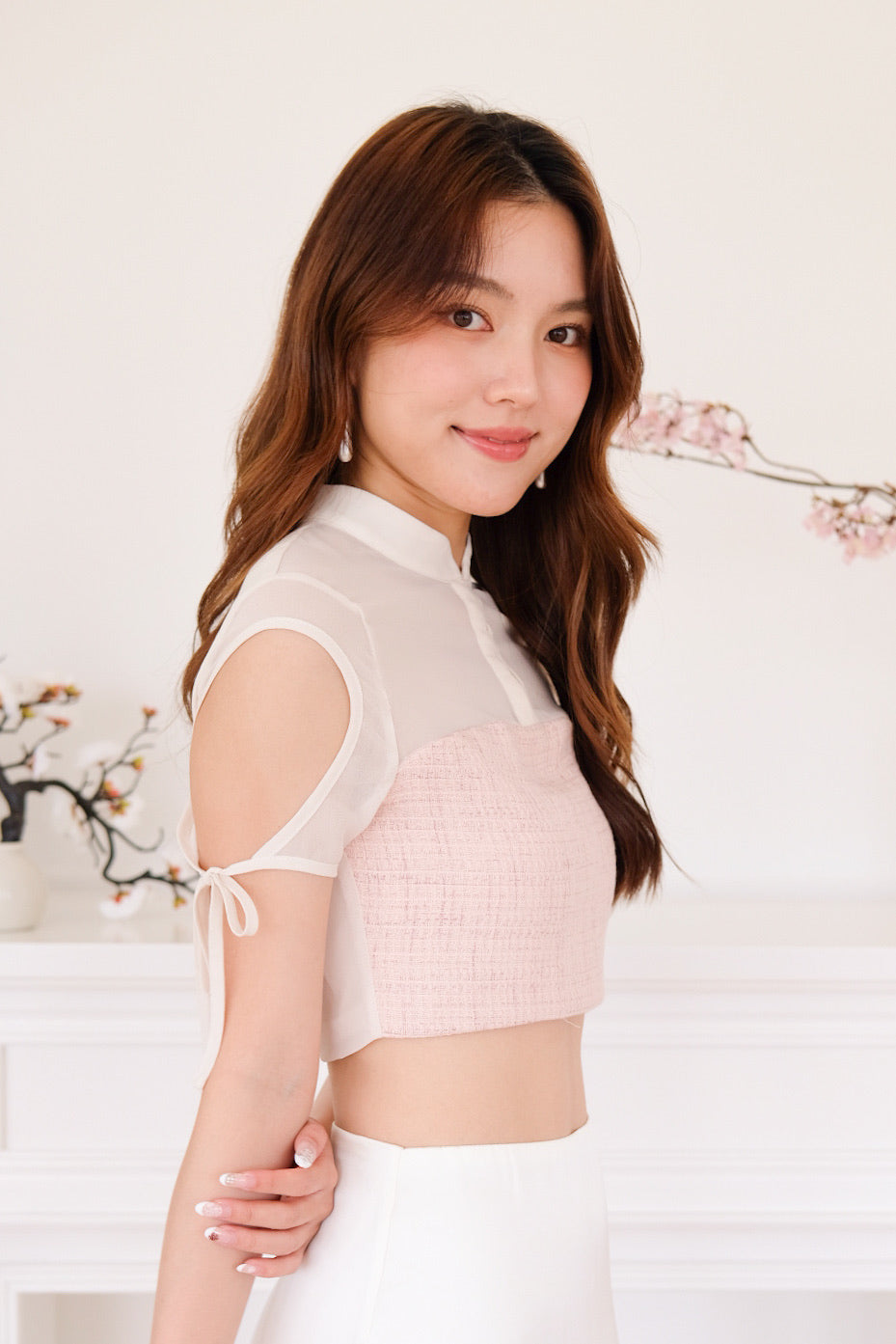 Lalisa Tweed Crop Top (Light Pink)