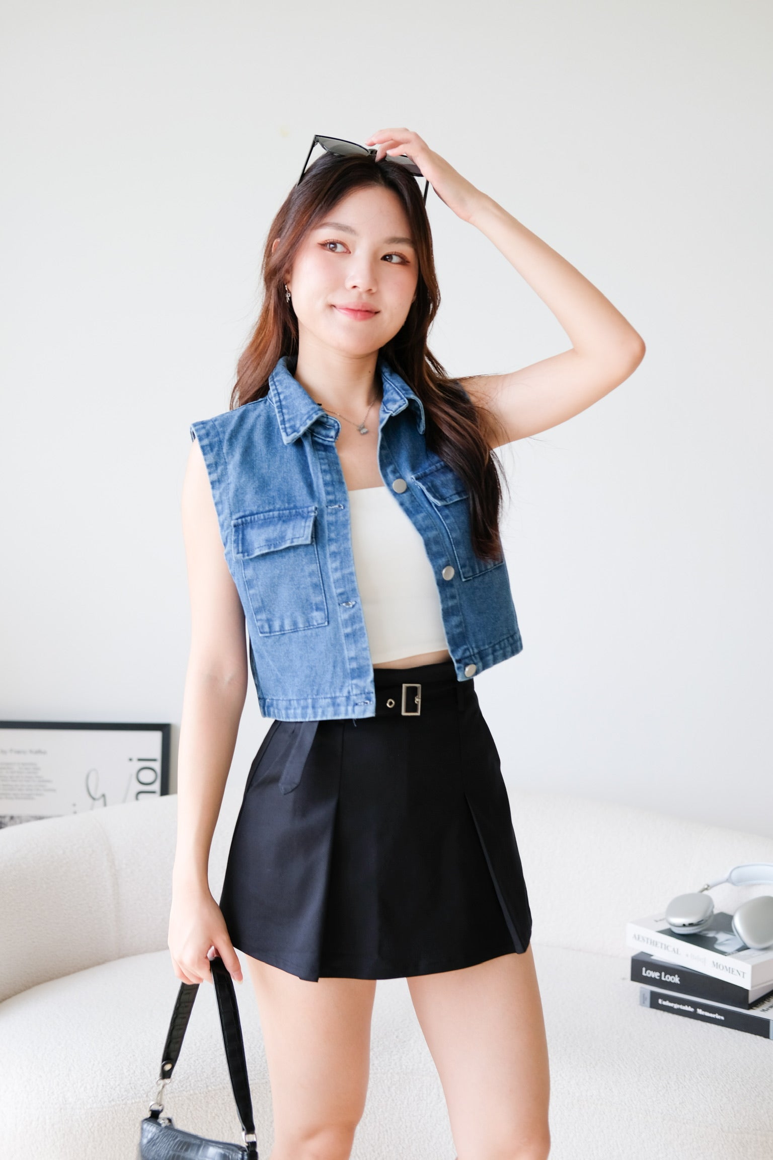 Divine Collared Denim Vest (Medium Blue)