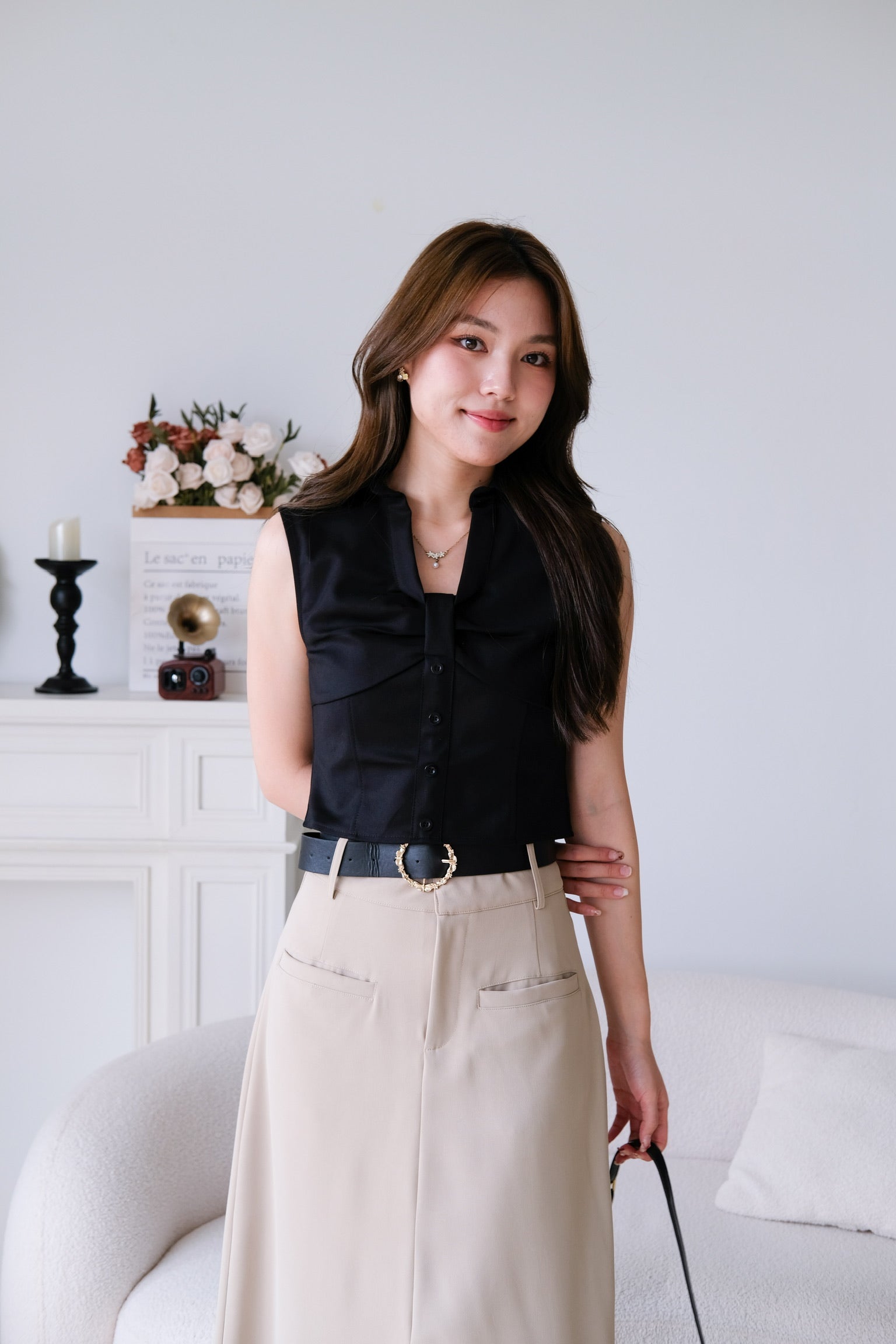 Thea Collared Work Top (Black)