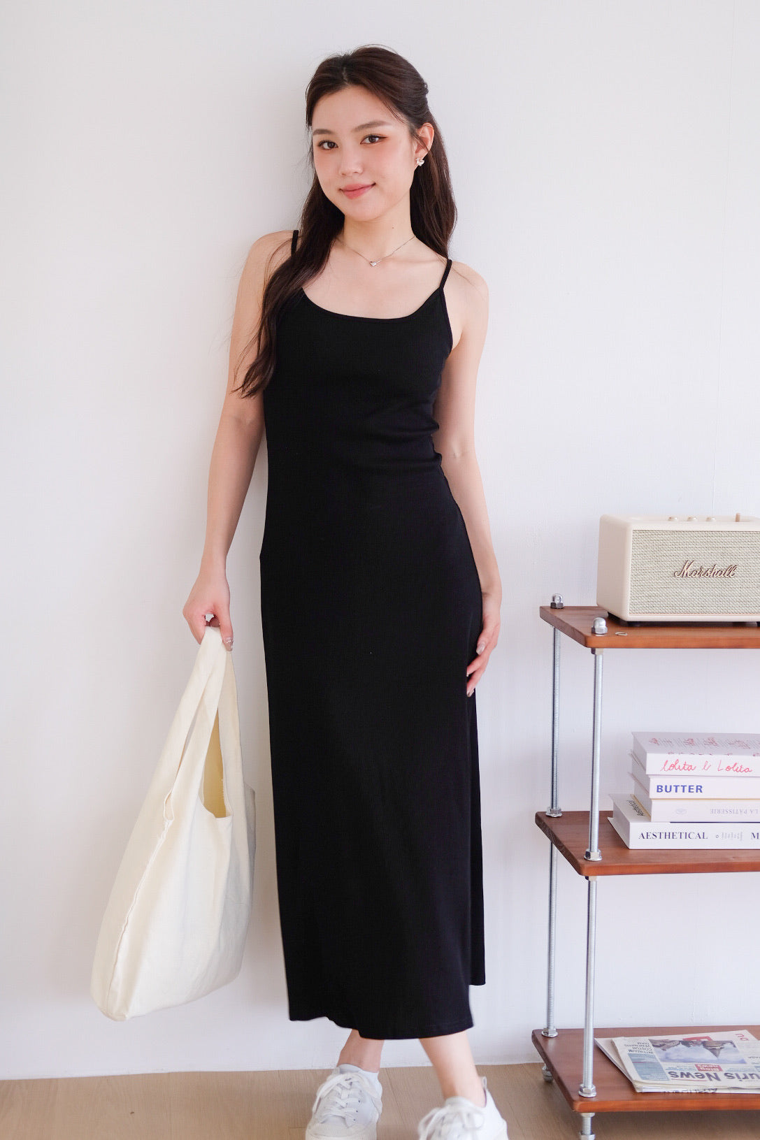 Jocelyn Padded Ribbed A Line Dress (Black)