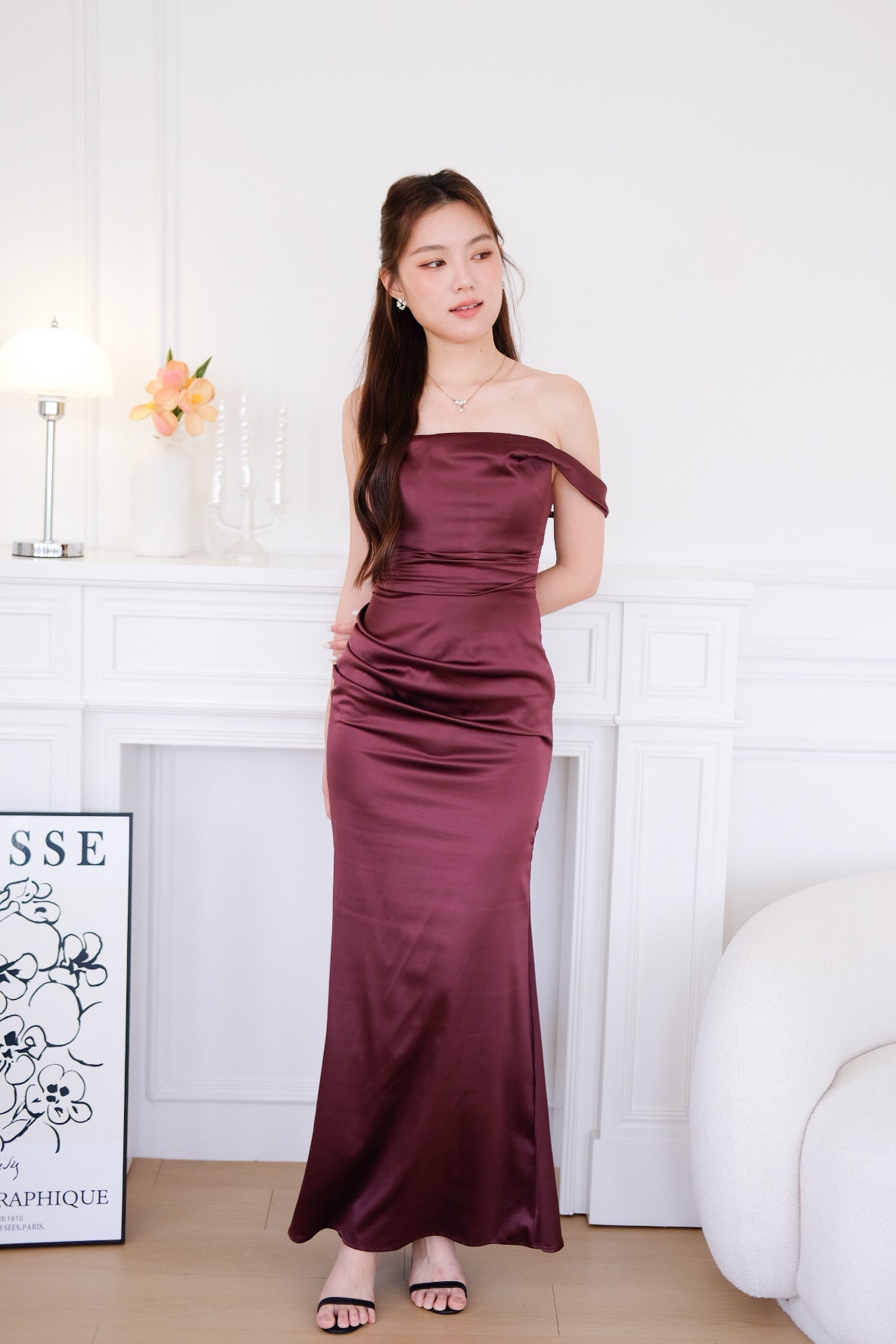 Ophelia Satin Mermaid Maxi Dress (Burgundy)