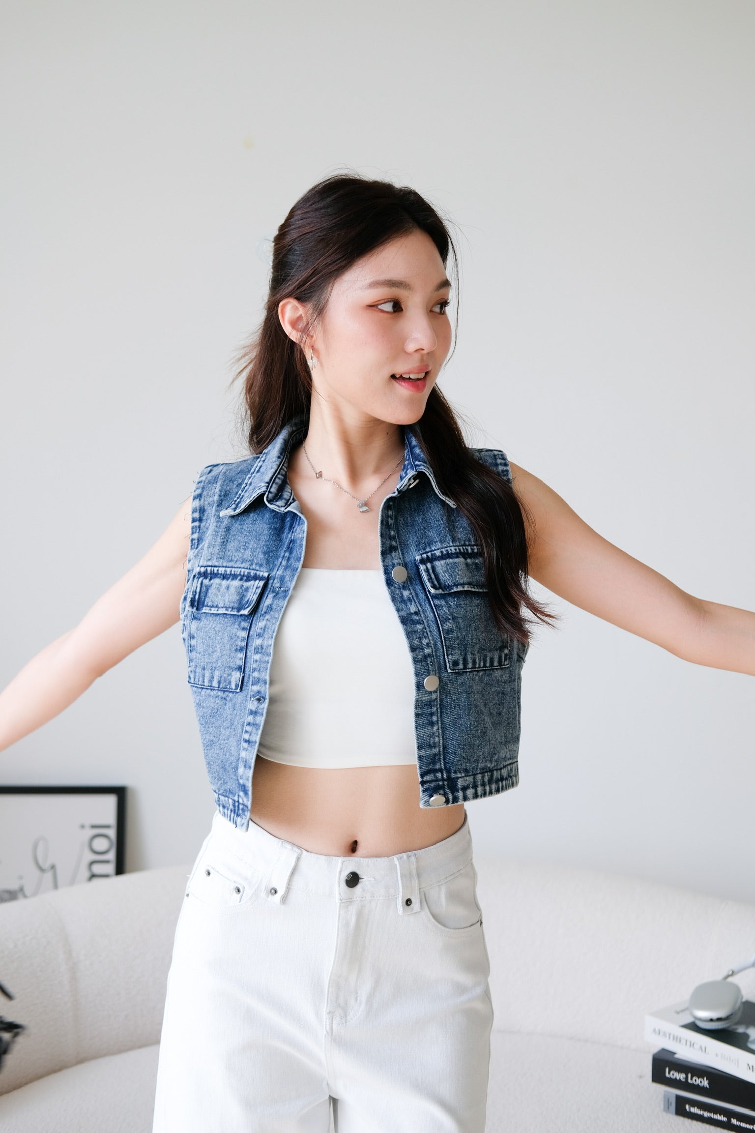 Divine Collared Denim Vest (Acid Blue)