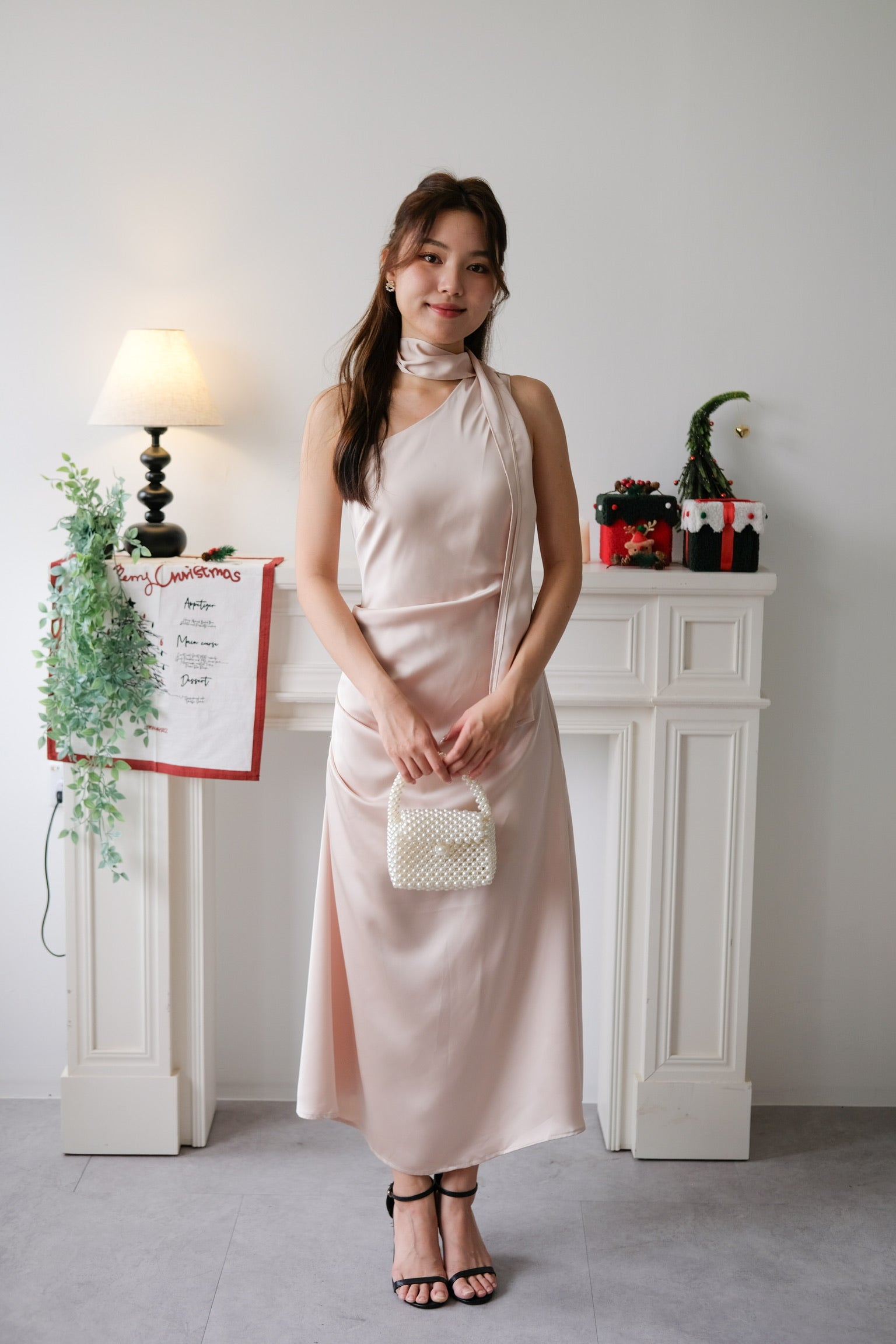 Caelyn Satin Toga Dinner Dress (Champagne)