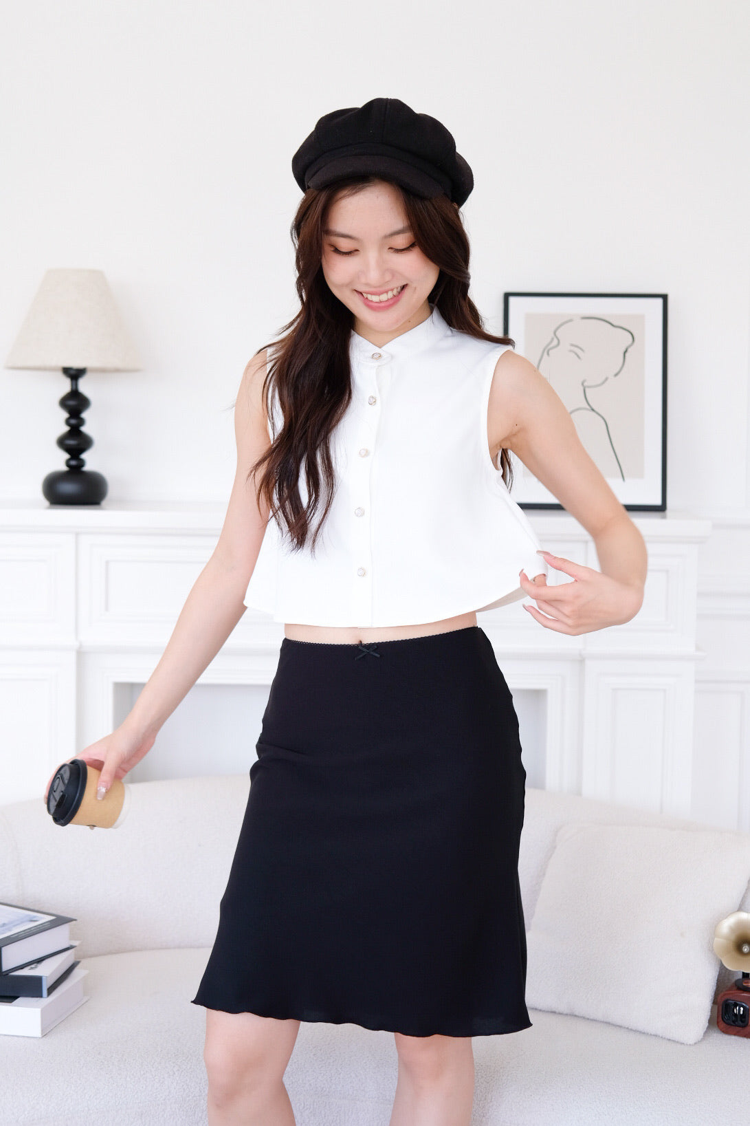 Lindy Flare Crop Top (White)