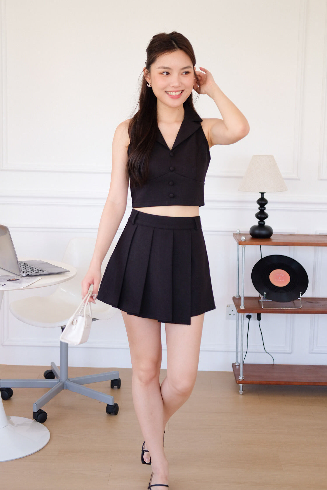 Sherina Vest Skort Set (Black)