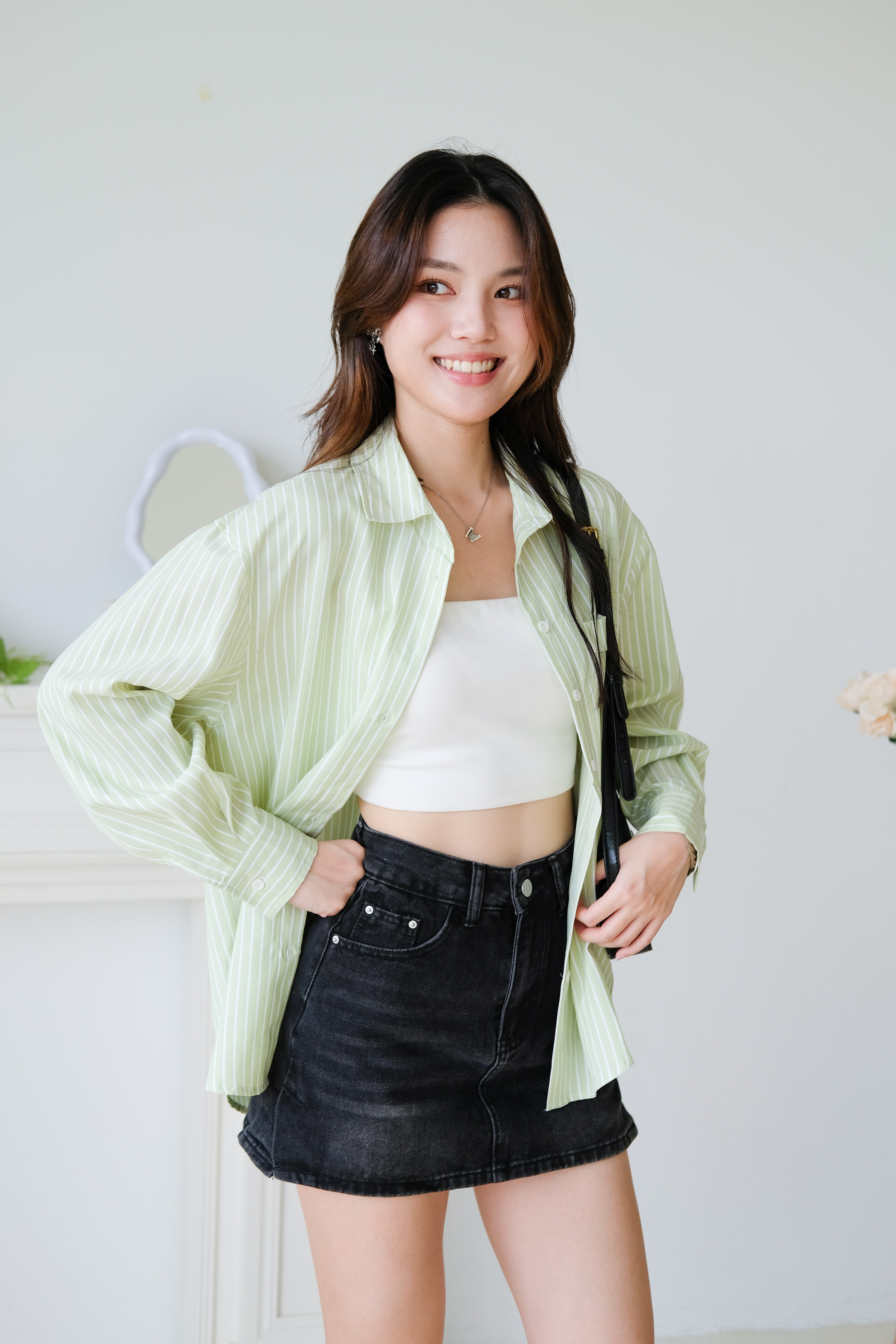 Wayne Stripes Boyfriend Shirts (Apple Green)