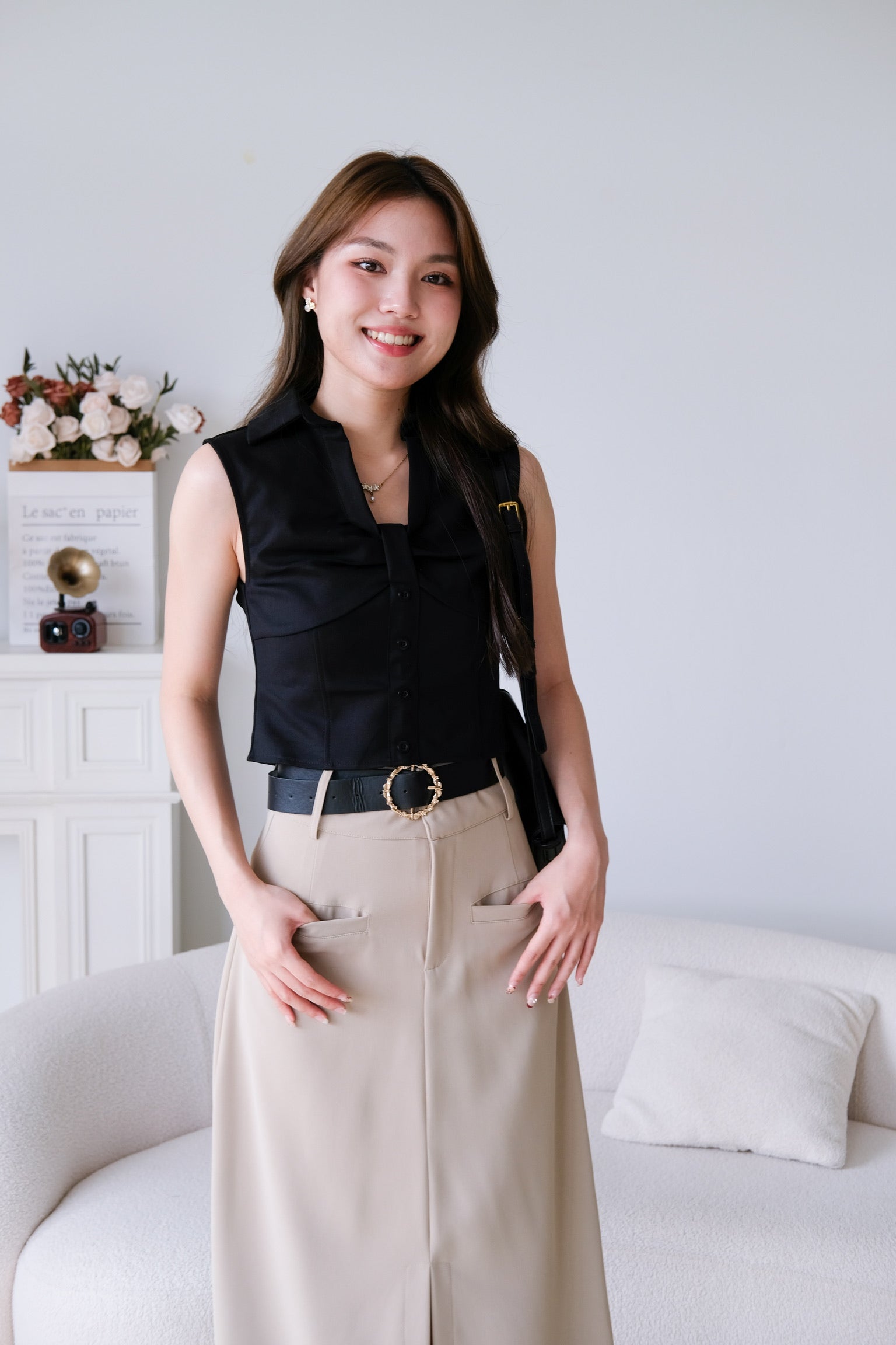 Thea Collared Work Top (Black)
