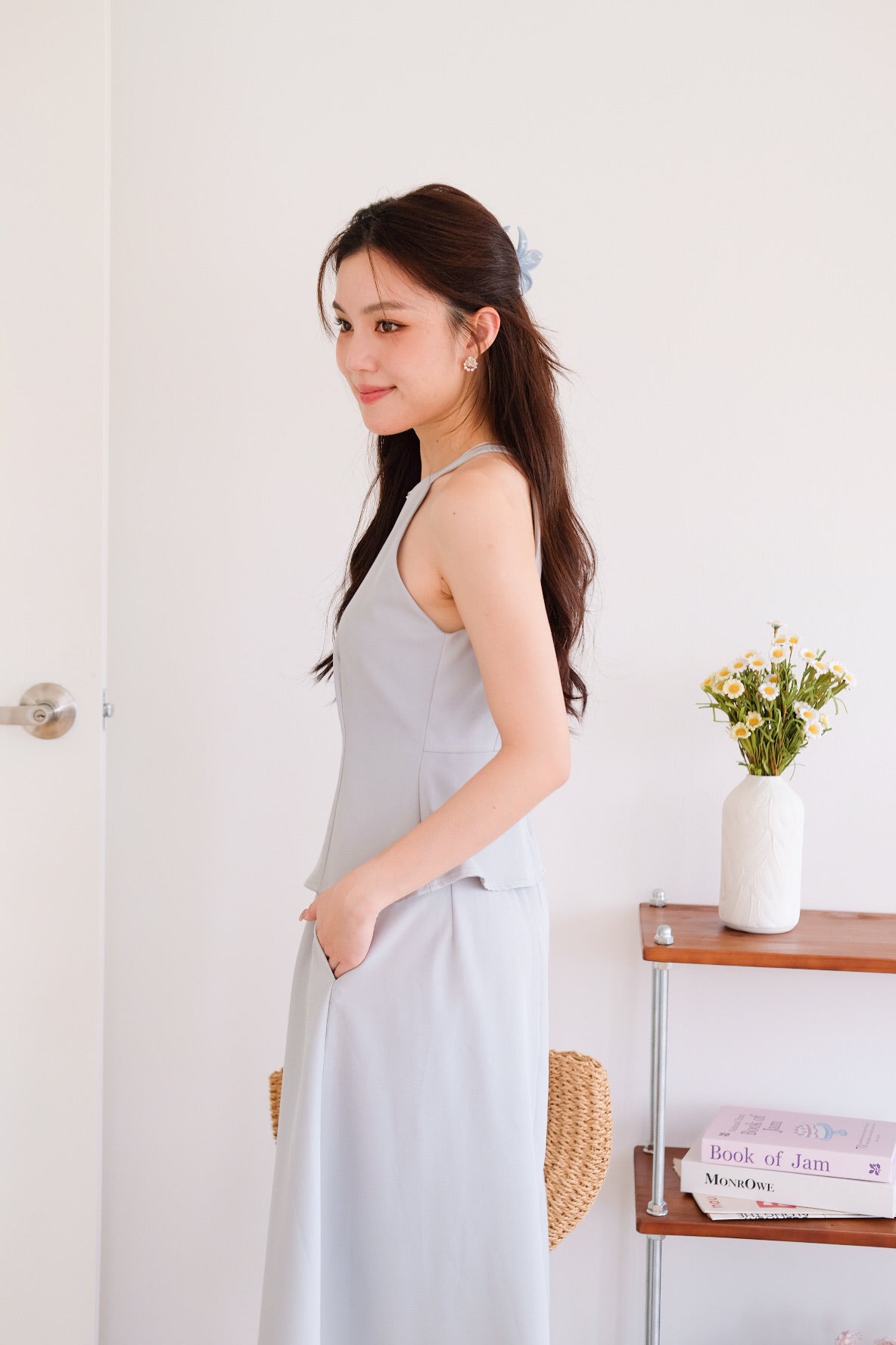 Agnes Halter Maxi Set (Nude Blue)