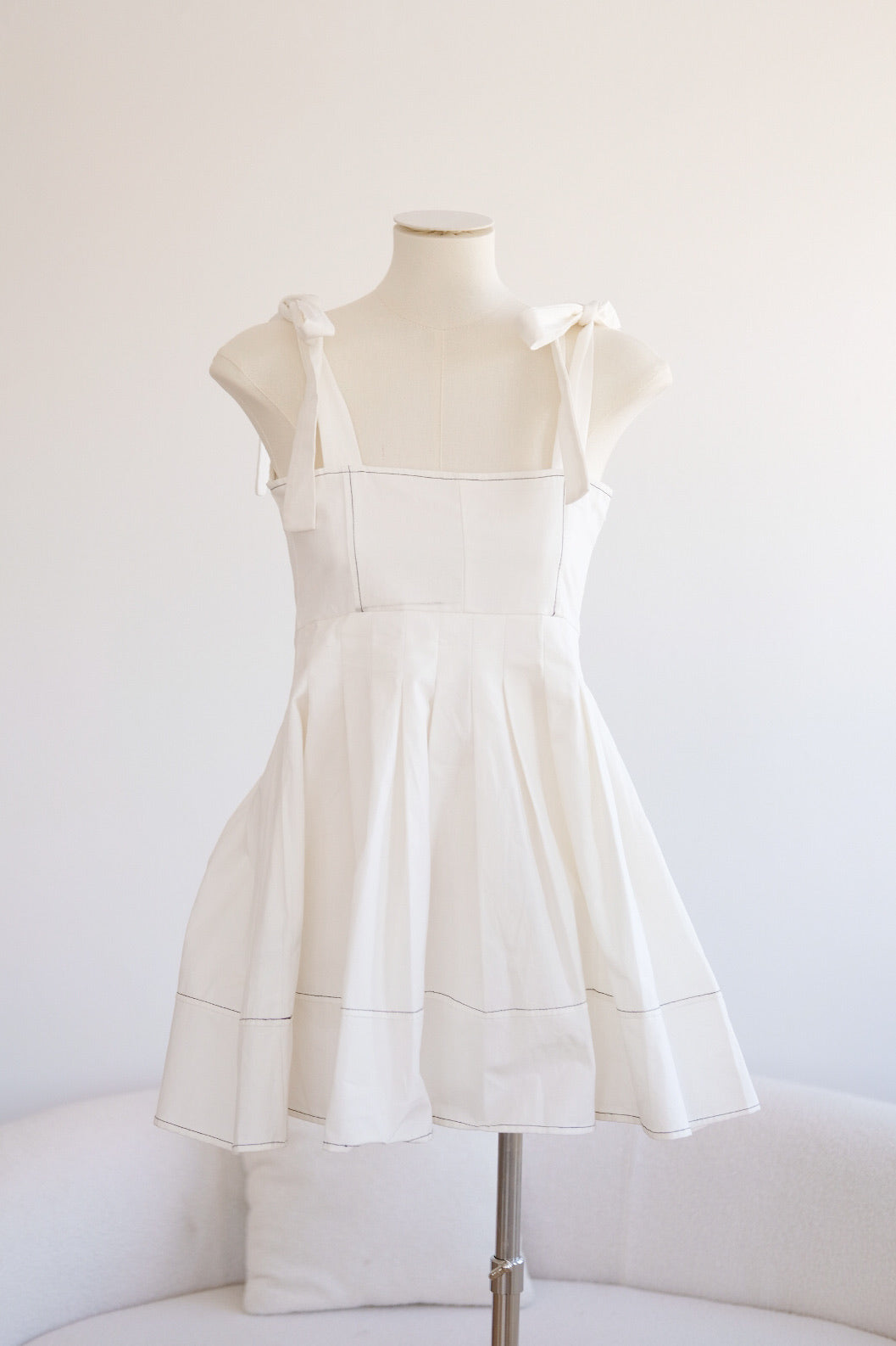 White Ribbon Skater Mini Dress