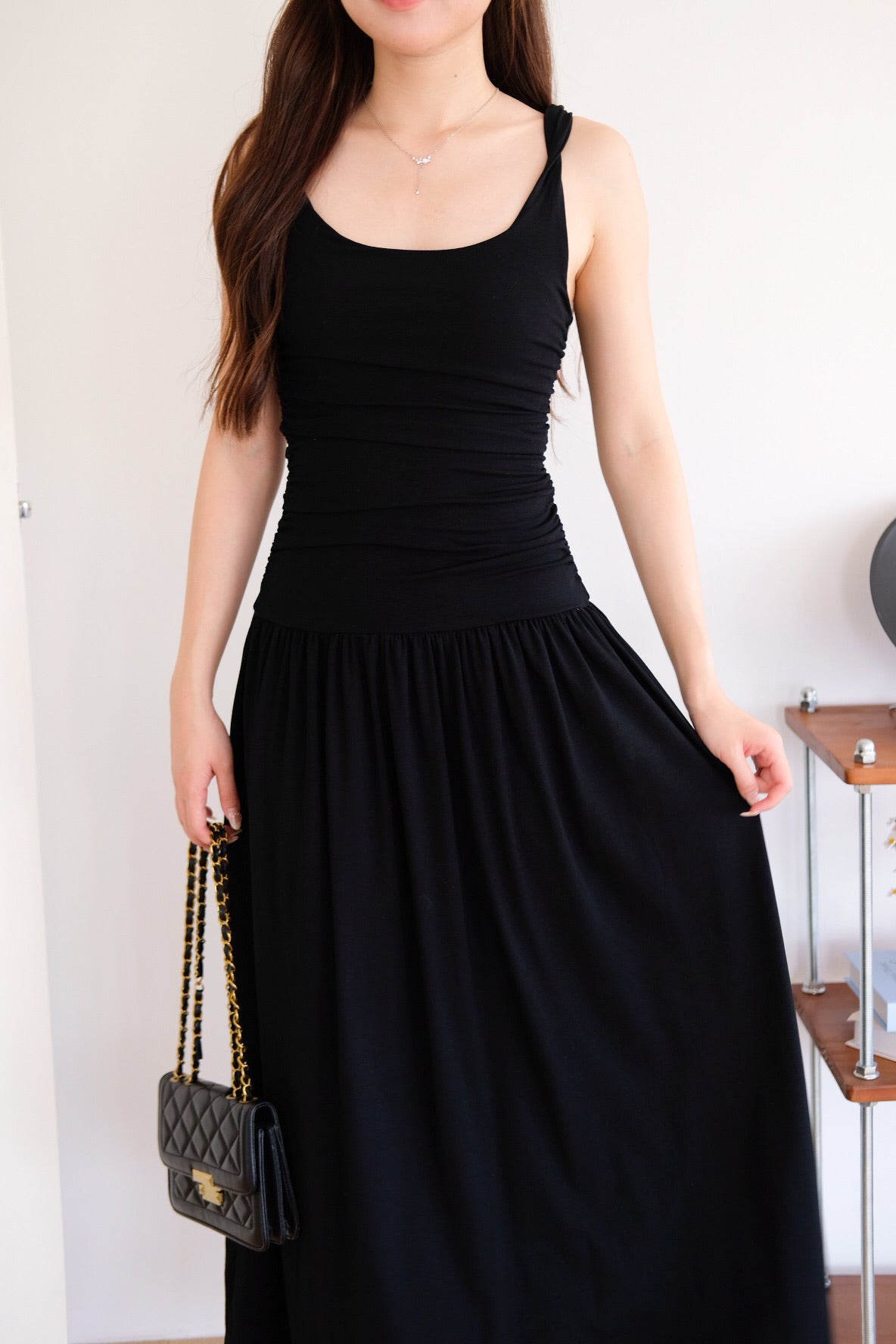 Rosalyn Scoop Ruched Maxi Dress (Black)