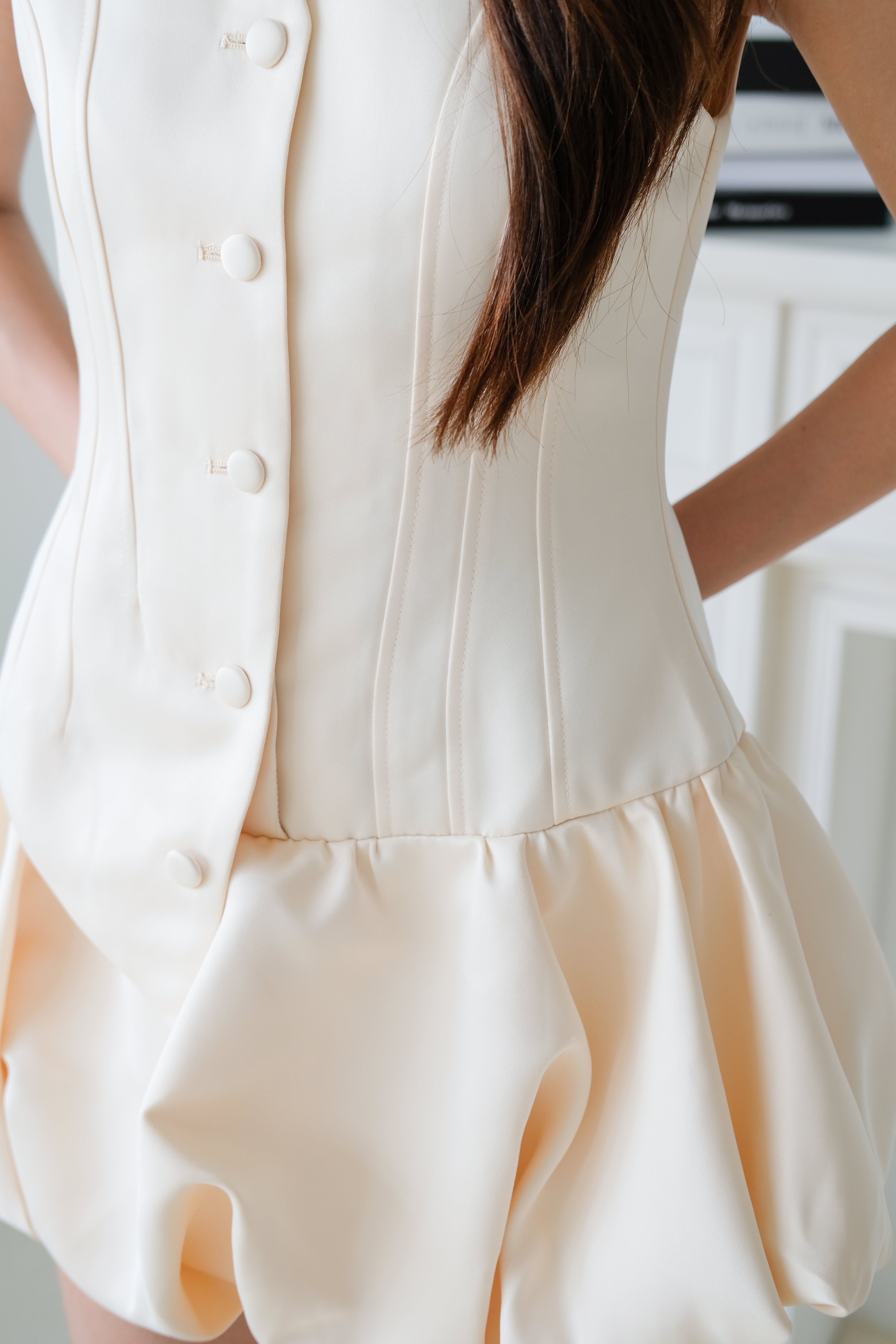 Elise Sculpted Bubble Dress (Beige)