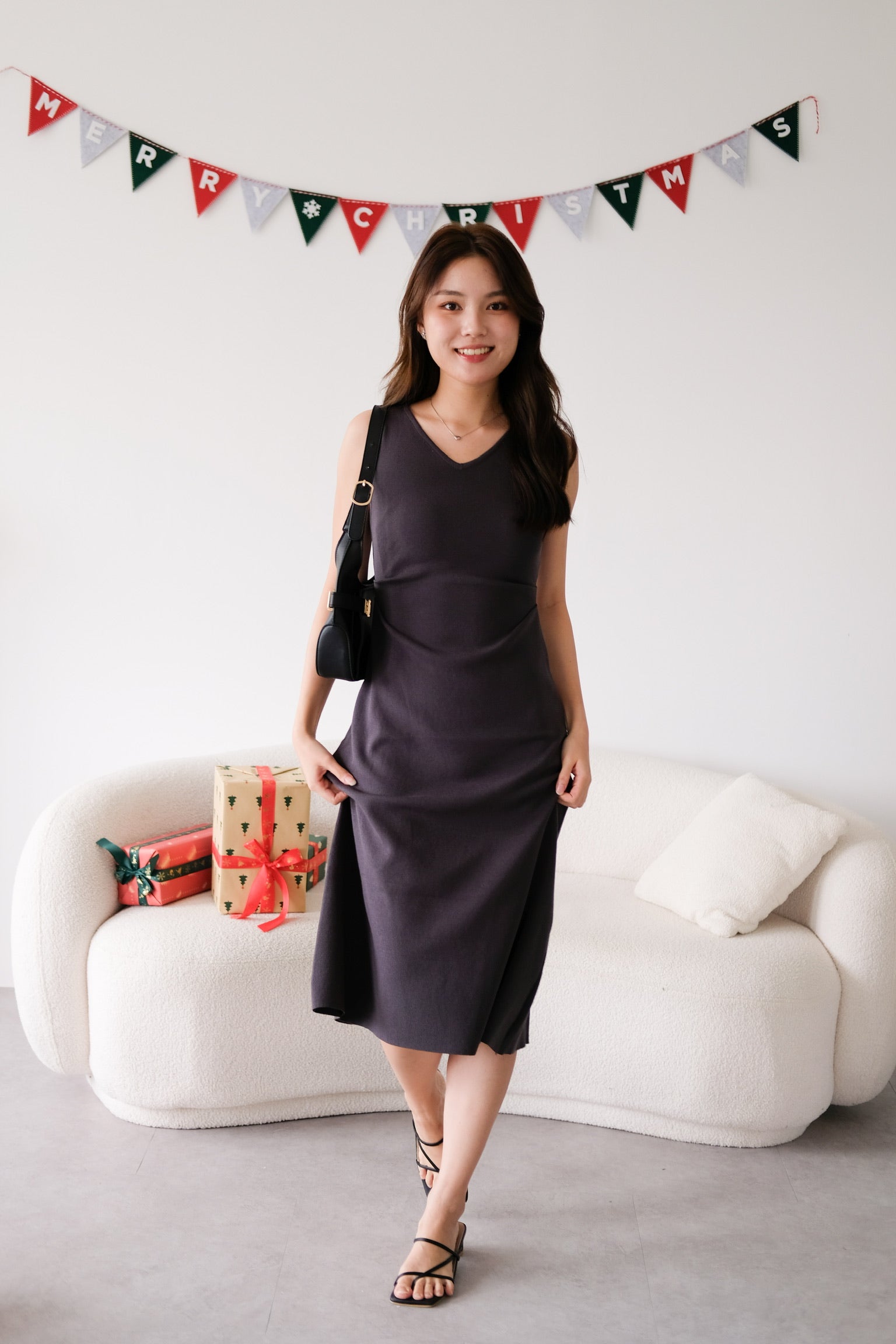 Roxanne Knit Comfy Midaxi Dress (Dark Grey)