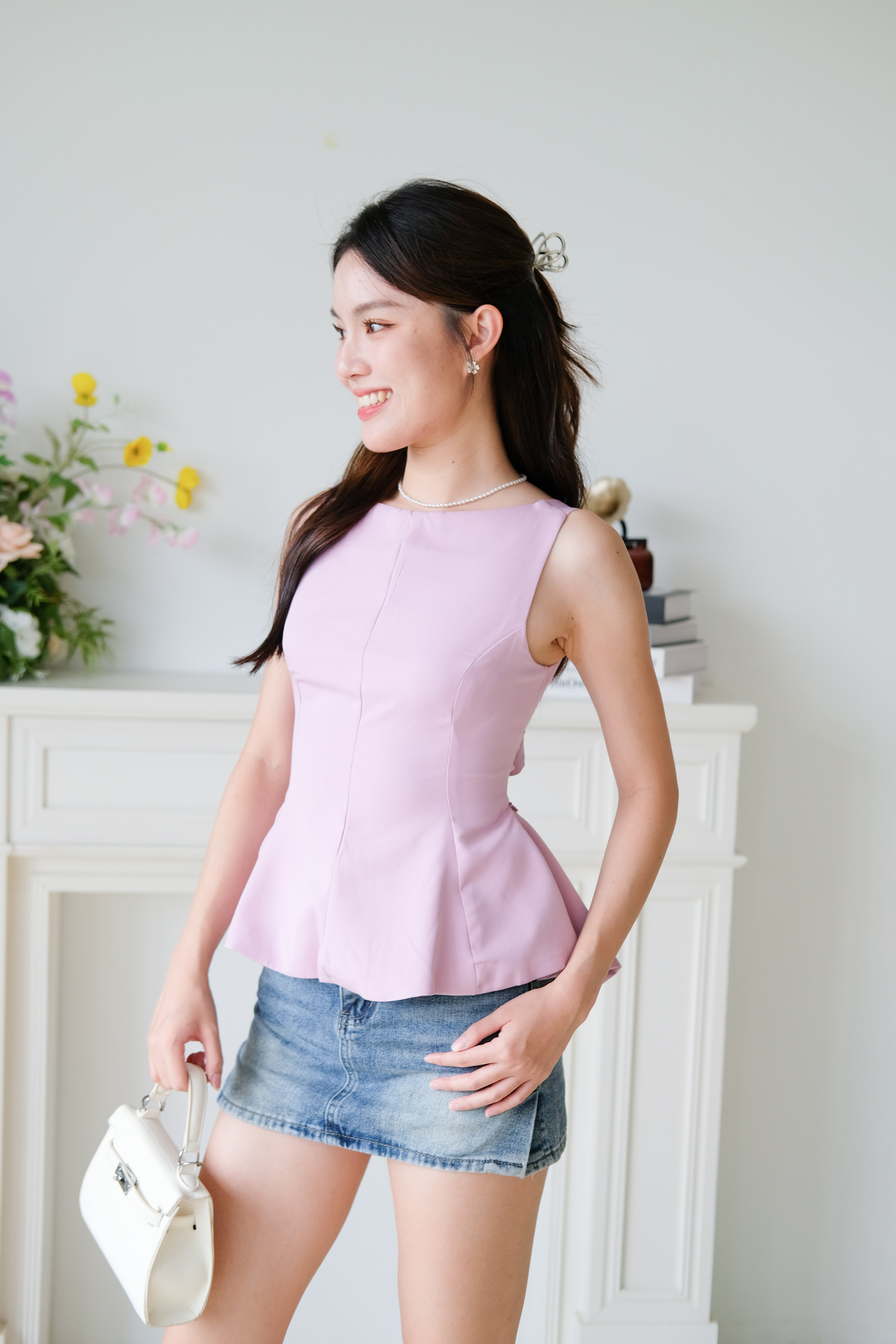 Belle Bareback Peplum Top (Purple)