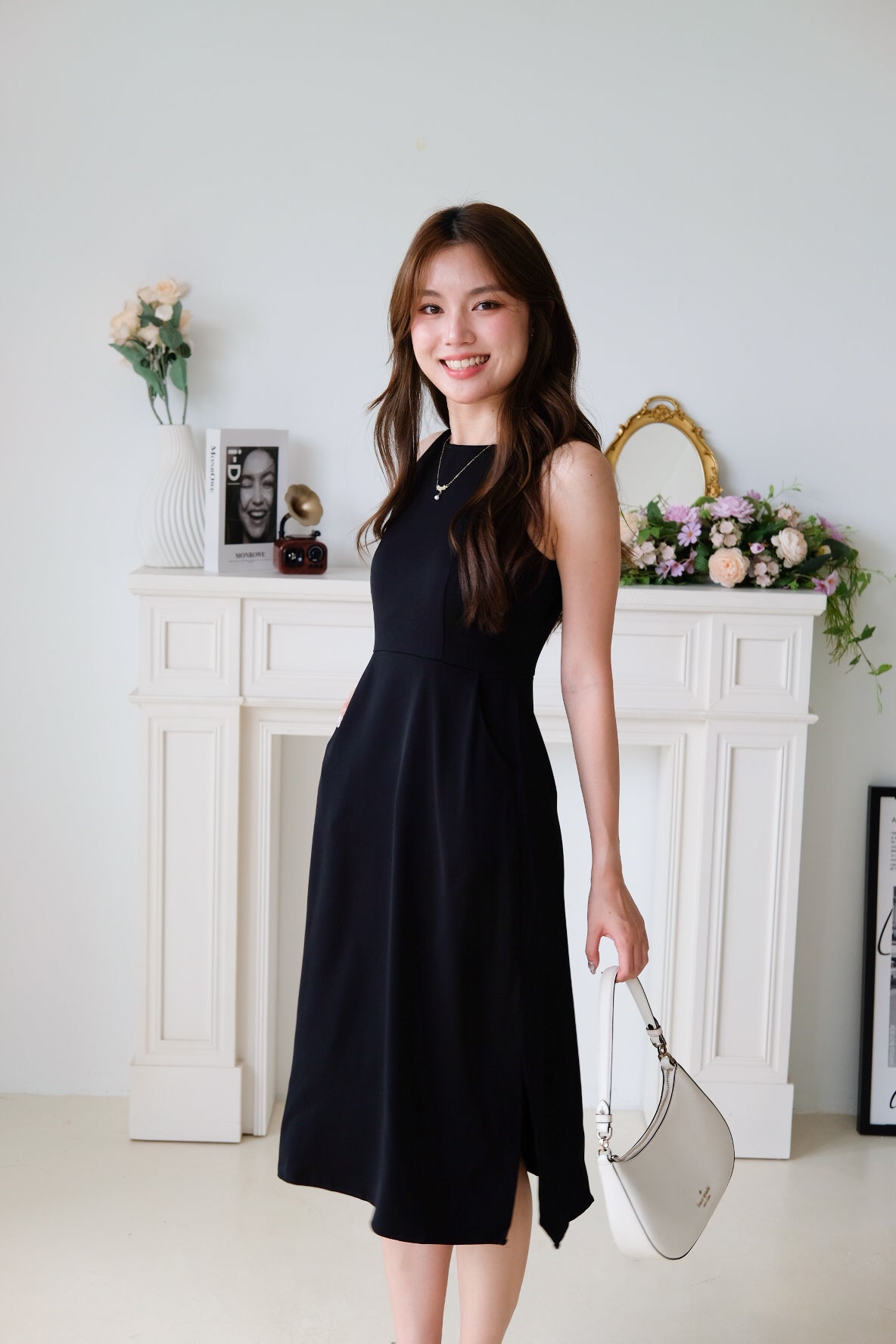 Canice Halter Side Slit Midi Dress (Black)