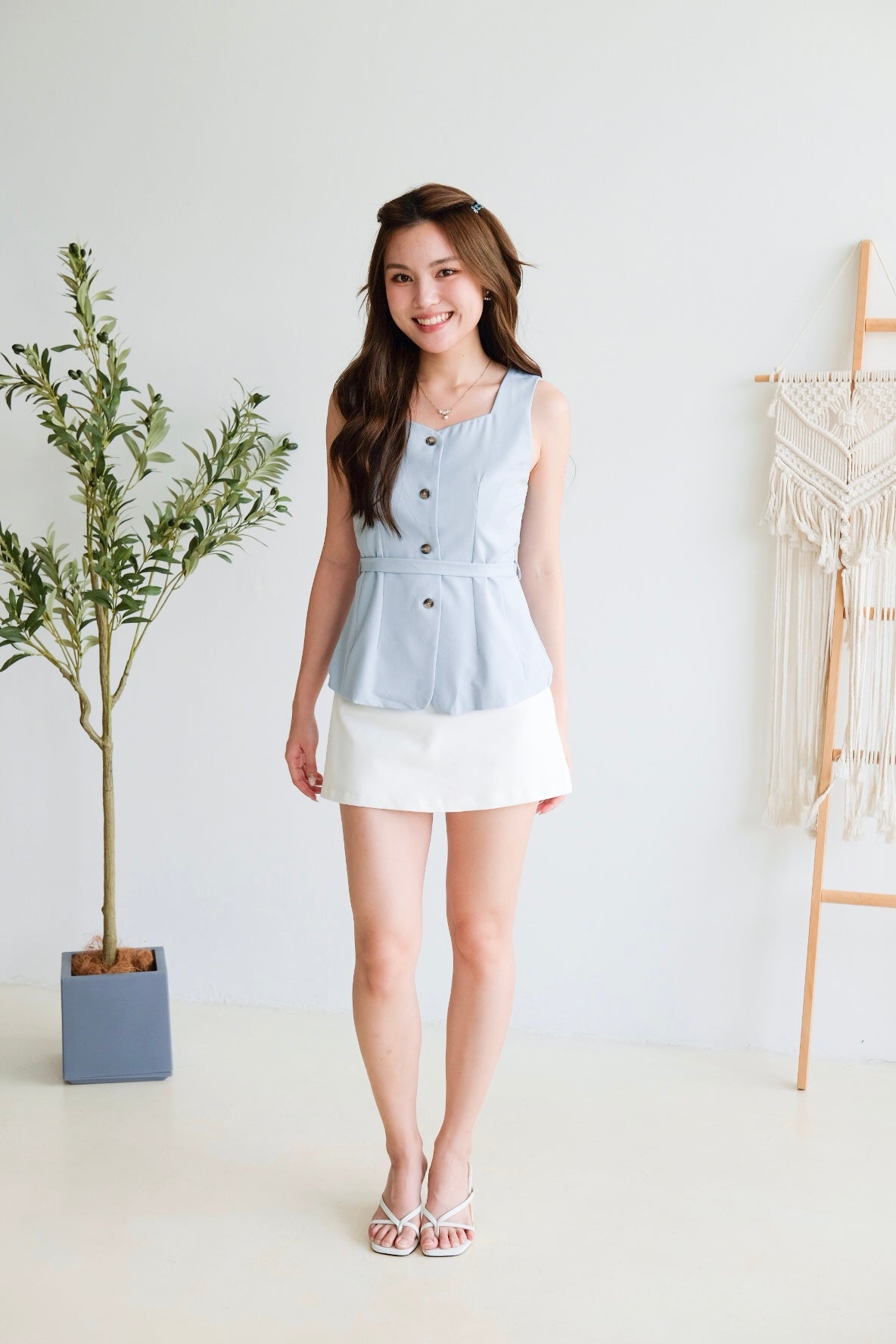 Katie Sweetheart Waist-Tie Top (Sky Blue)