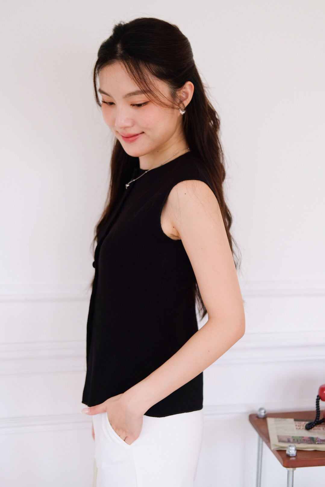 Alden Button Knit Tank Top (Black)