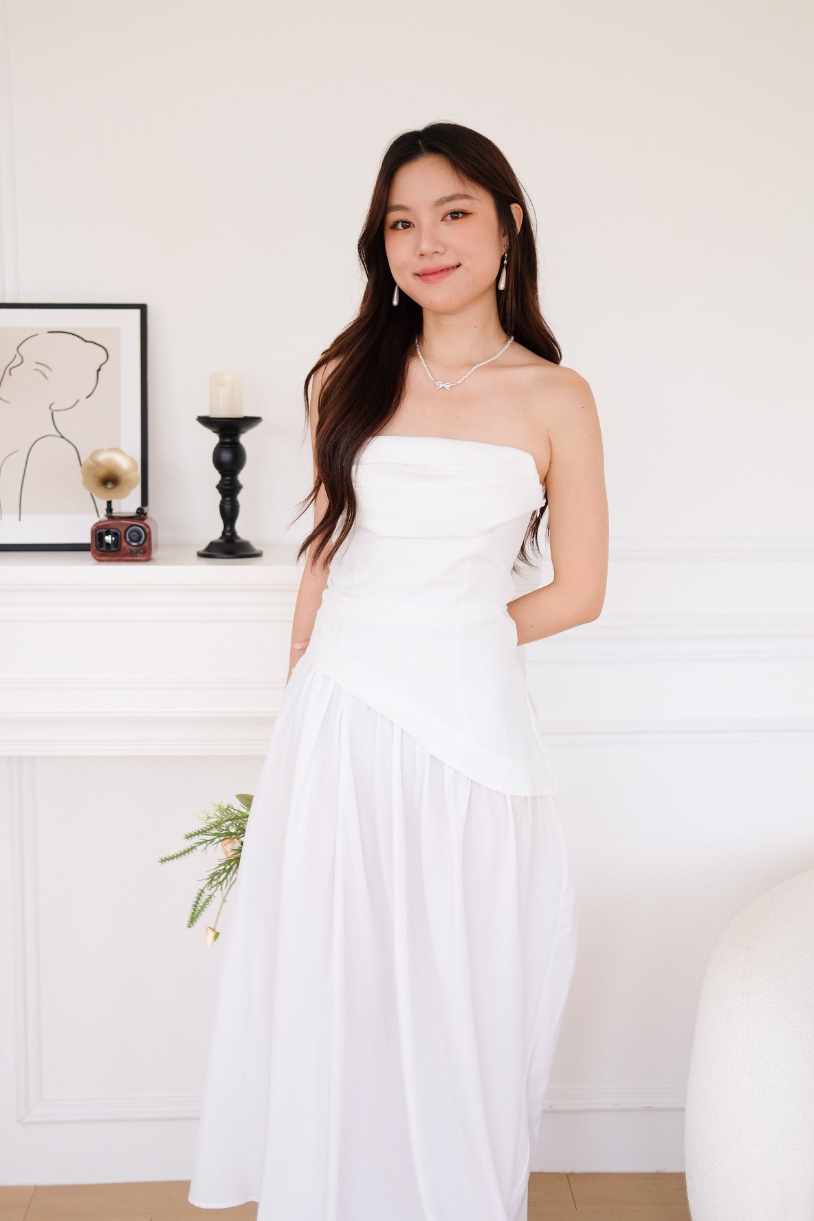 Kellie Asymmetrical Tube Maxi Dress (White)