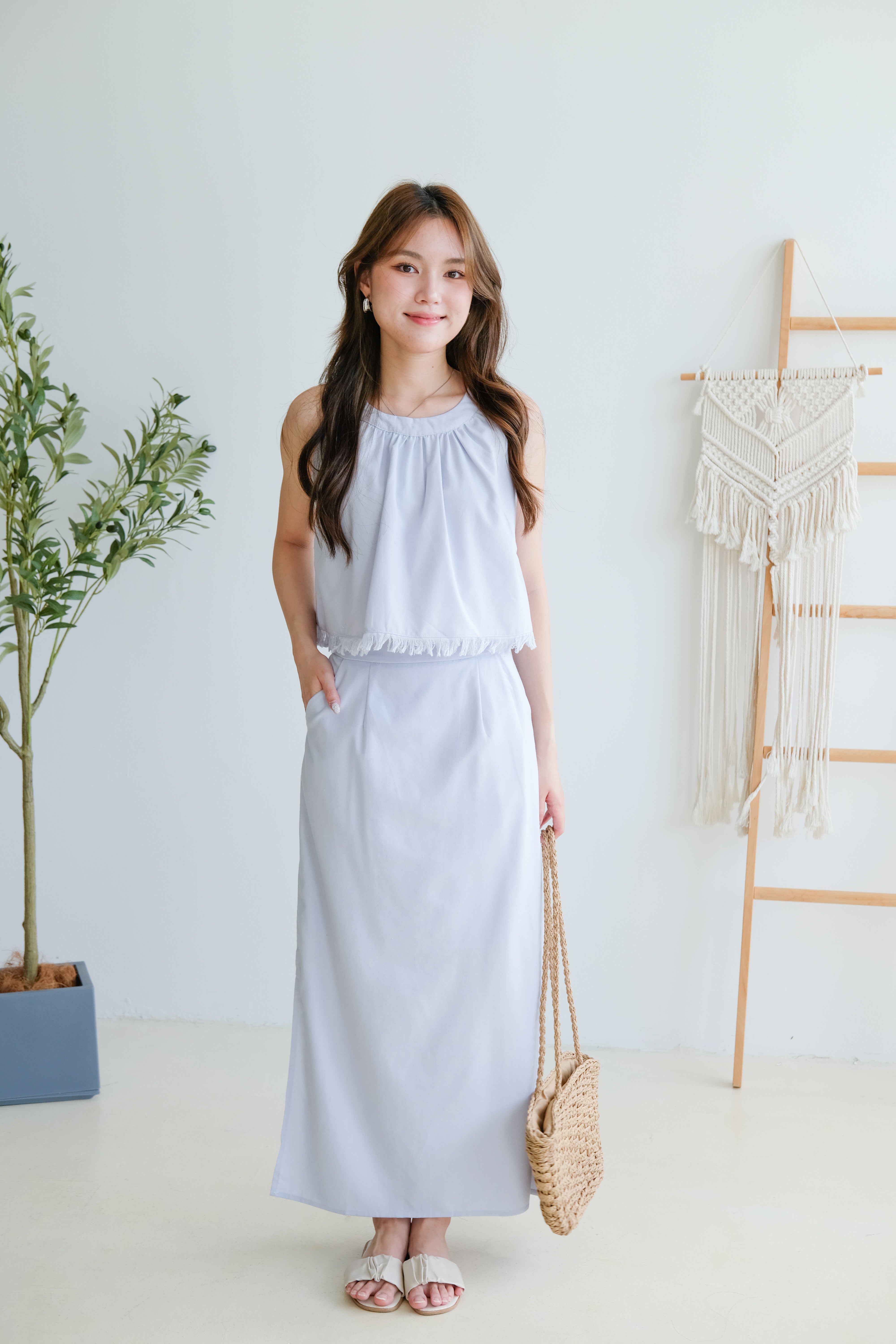 Desiree Vacay Linen Set (Dusty Blue)