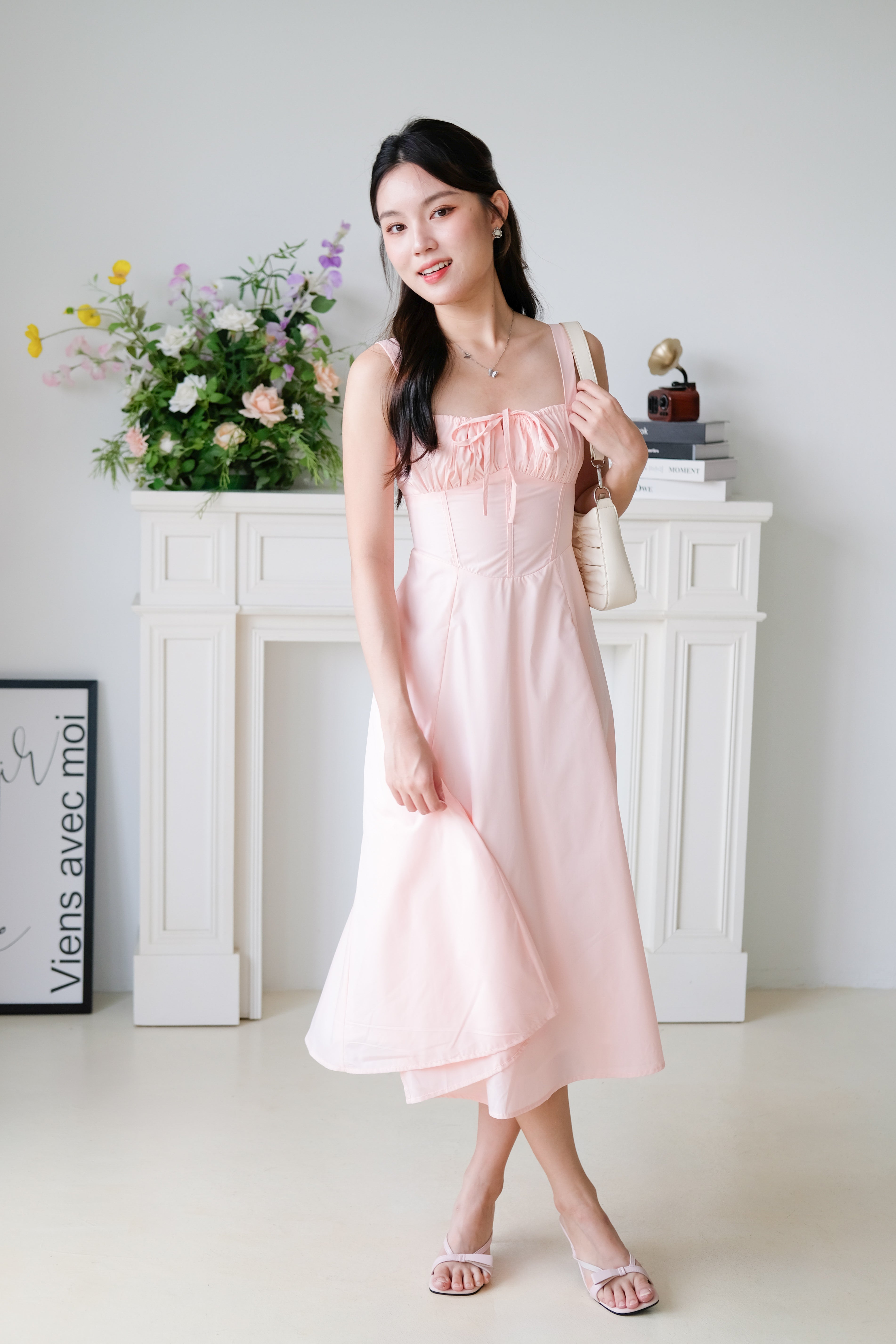 Claire Ruched Slit Midaxi Dress (Berry Pink)