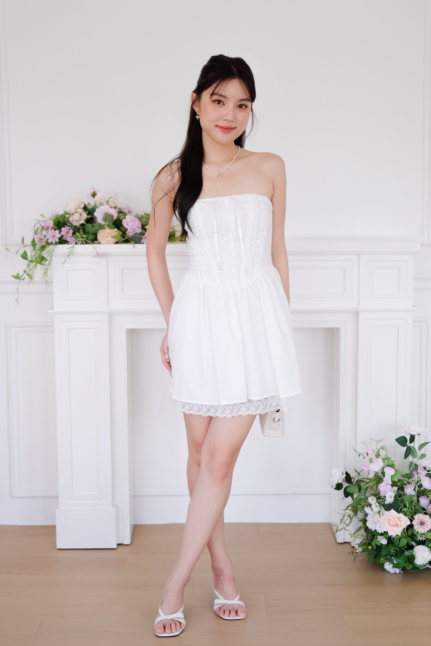 Avaline Lace Corset Tube Dress (White)