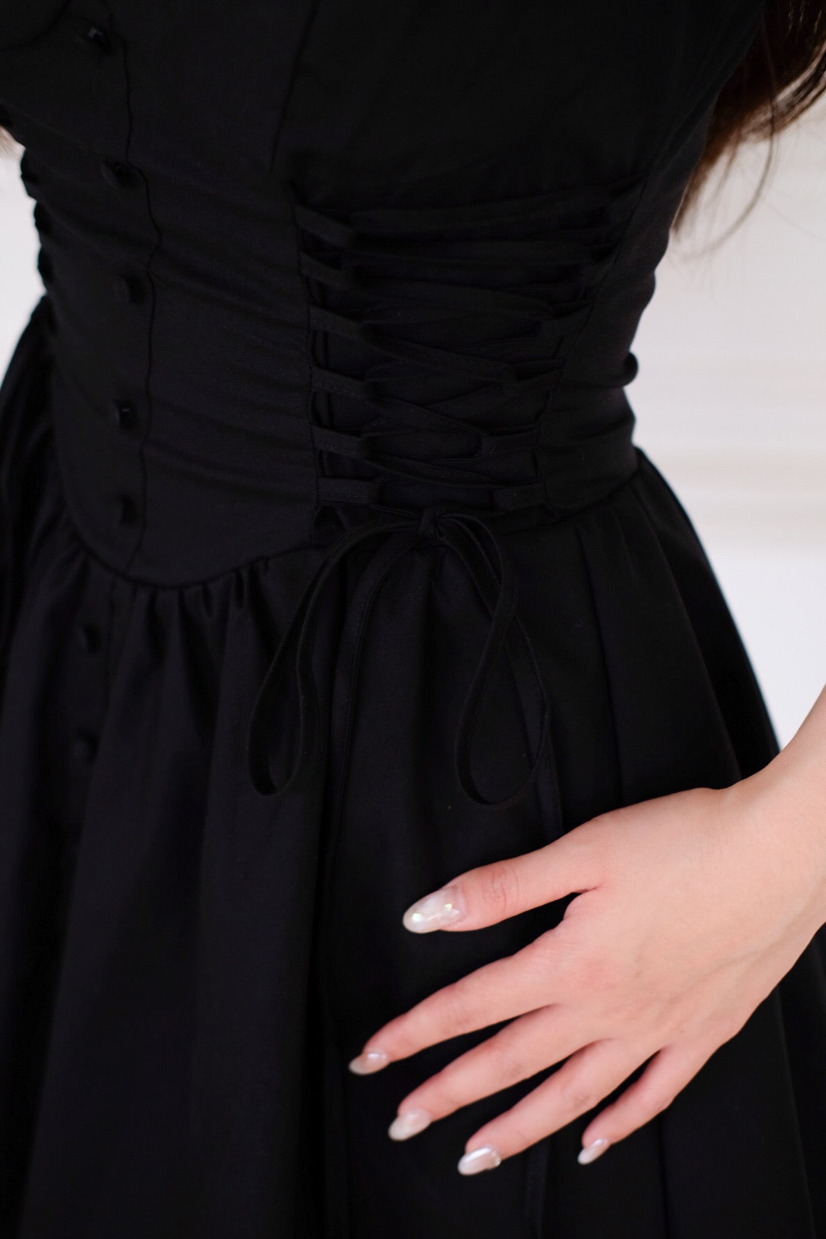 Elaine Lace Up Skater Dress (Black)