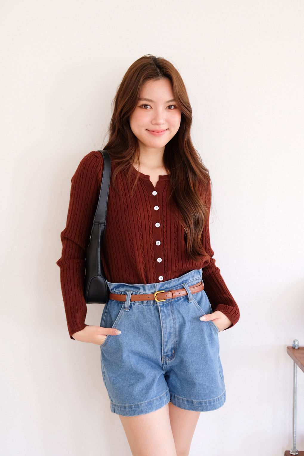 Sharlyn Cable Knit Cardigan (Maroon)
