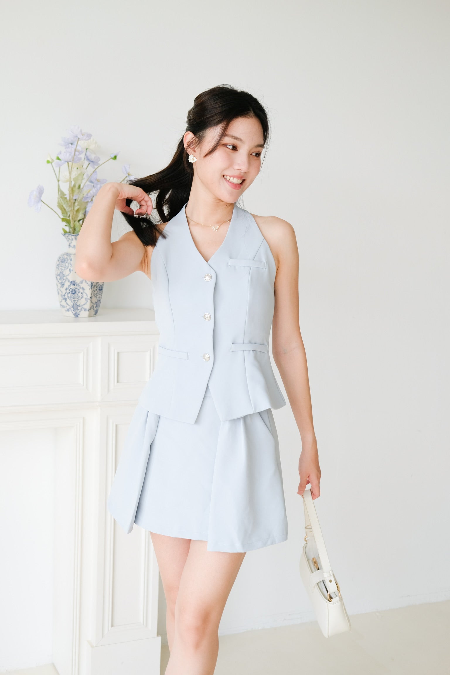 Megan Classic Vest Set (Dusty Blue)