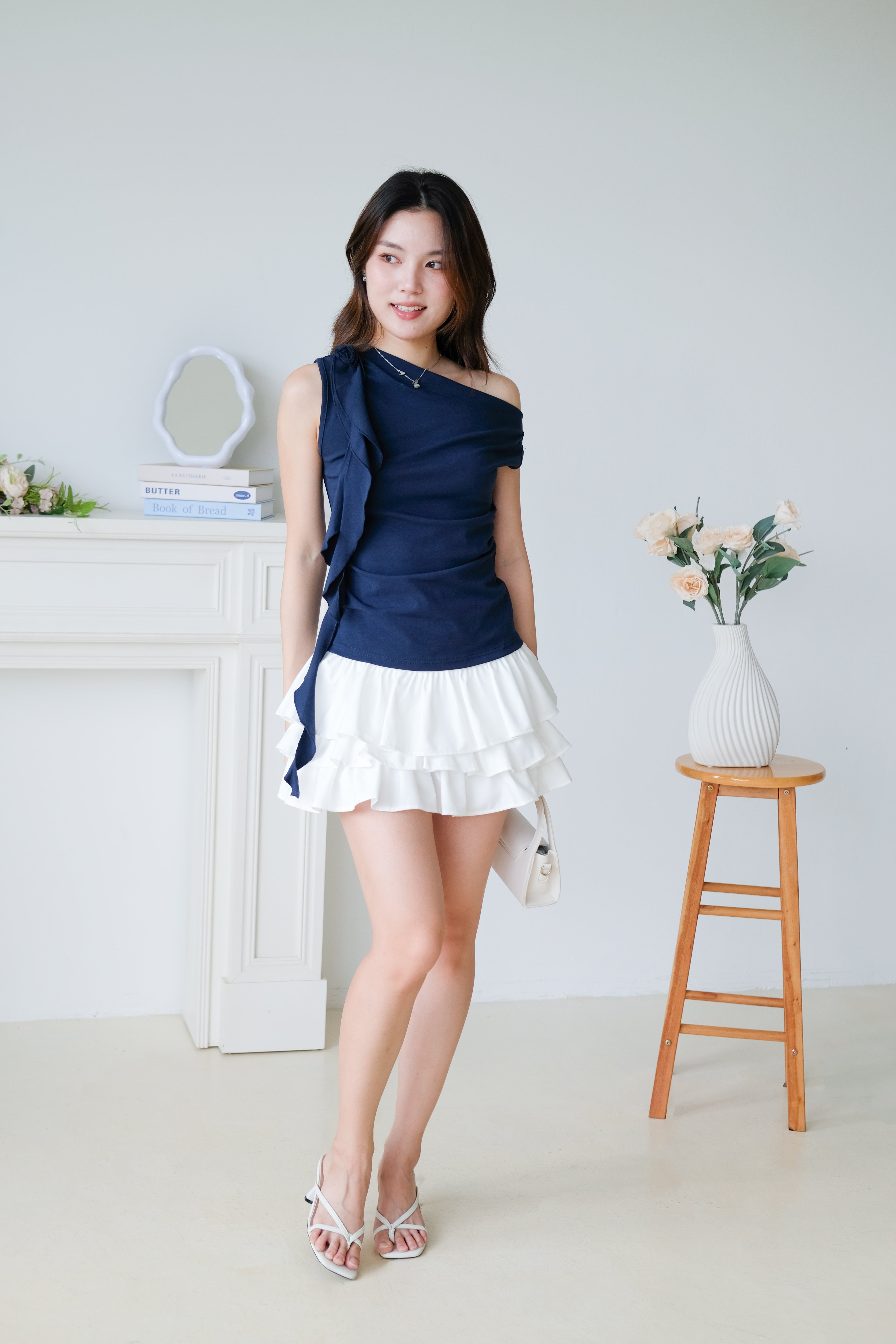 Elora Ruffle Toga Top (Navy Blue)