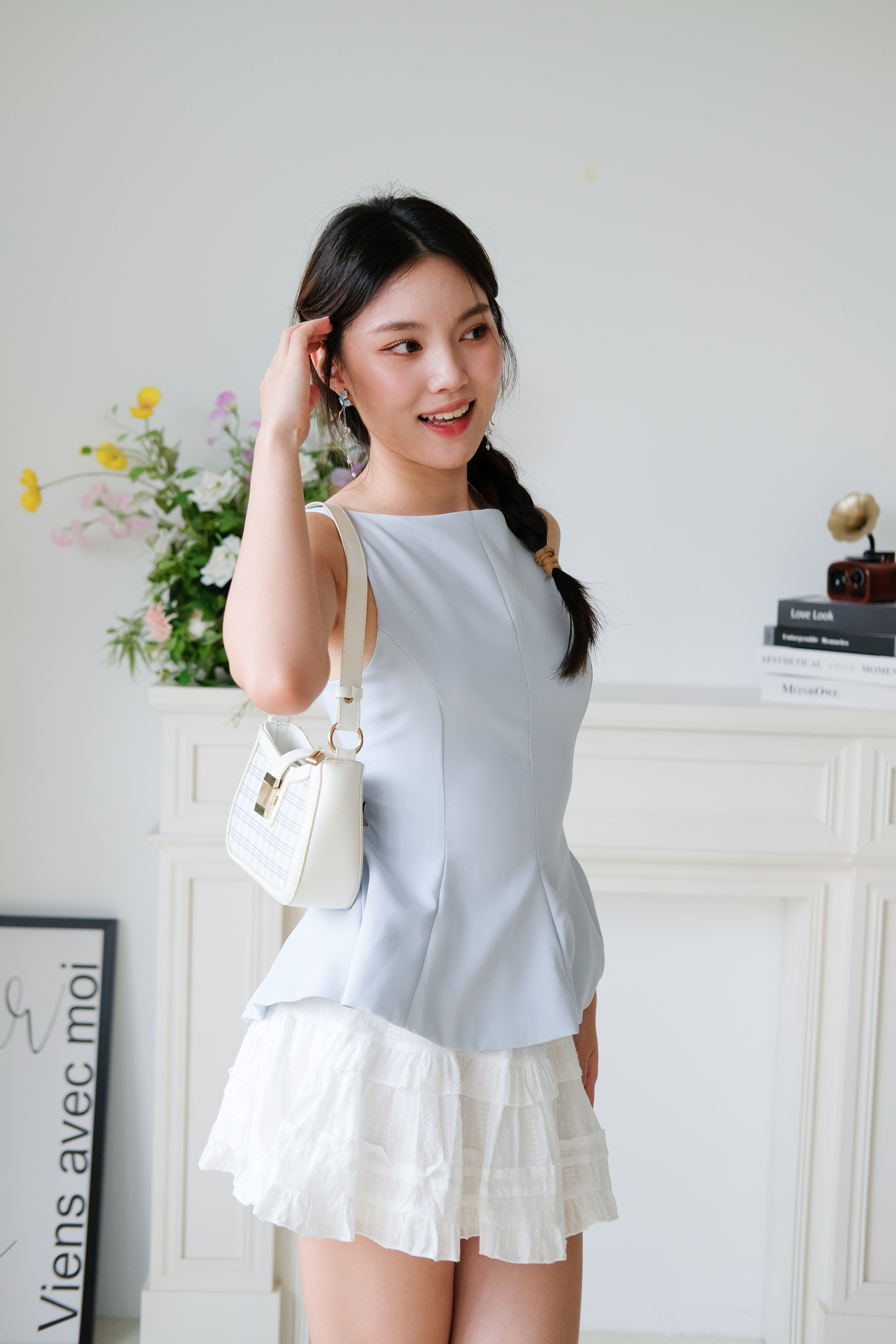 Belle Bareback Peplum Top (Baby Blue)