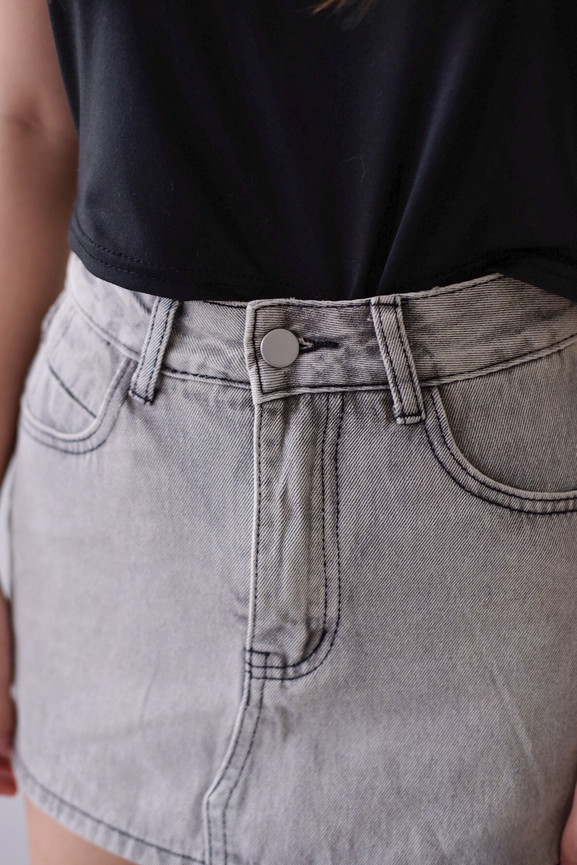 Grey Short High Waist Denim Jeans