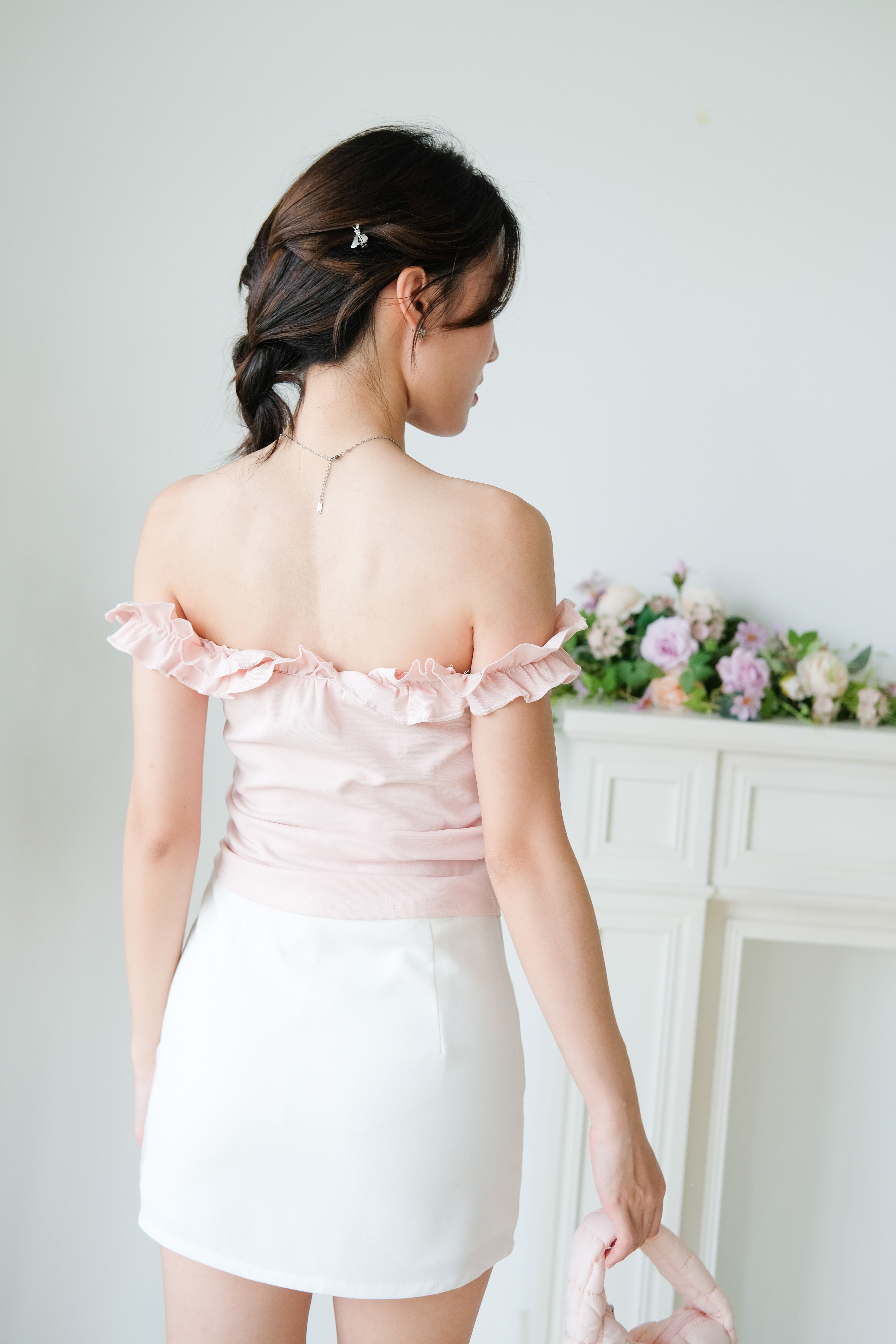 Layla Ruffle Off Shoulder (Light Pink)