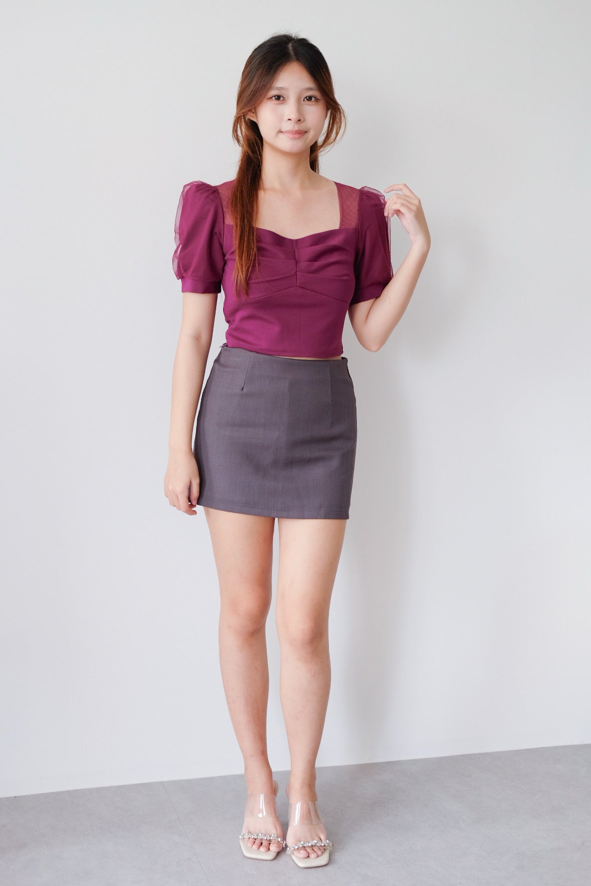 Purple Ruched Puff Sleeve Top