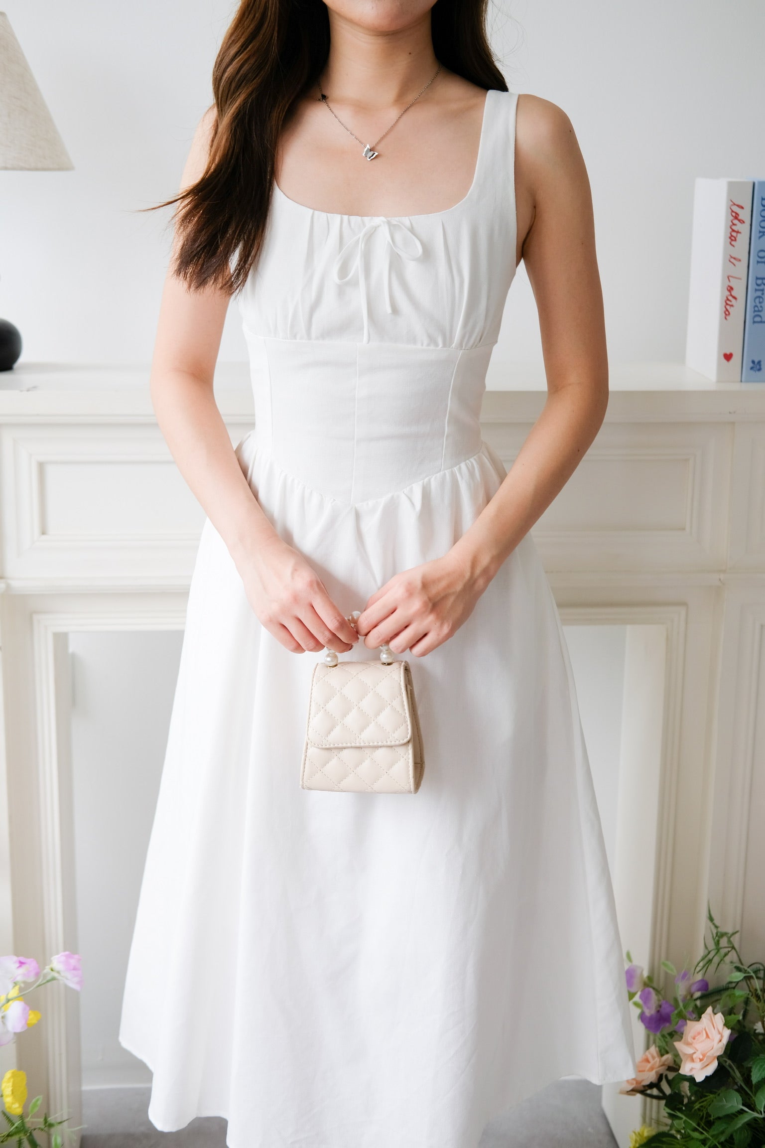 Carmie Thick Waist Midi Dress (White)