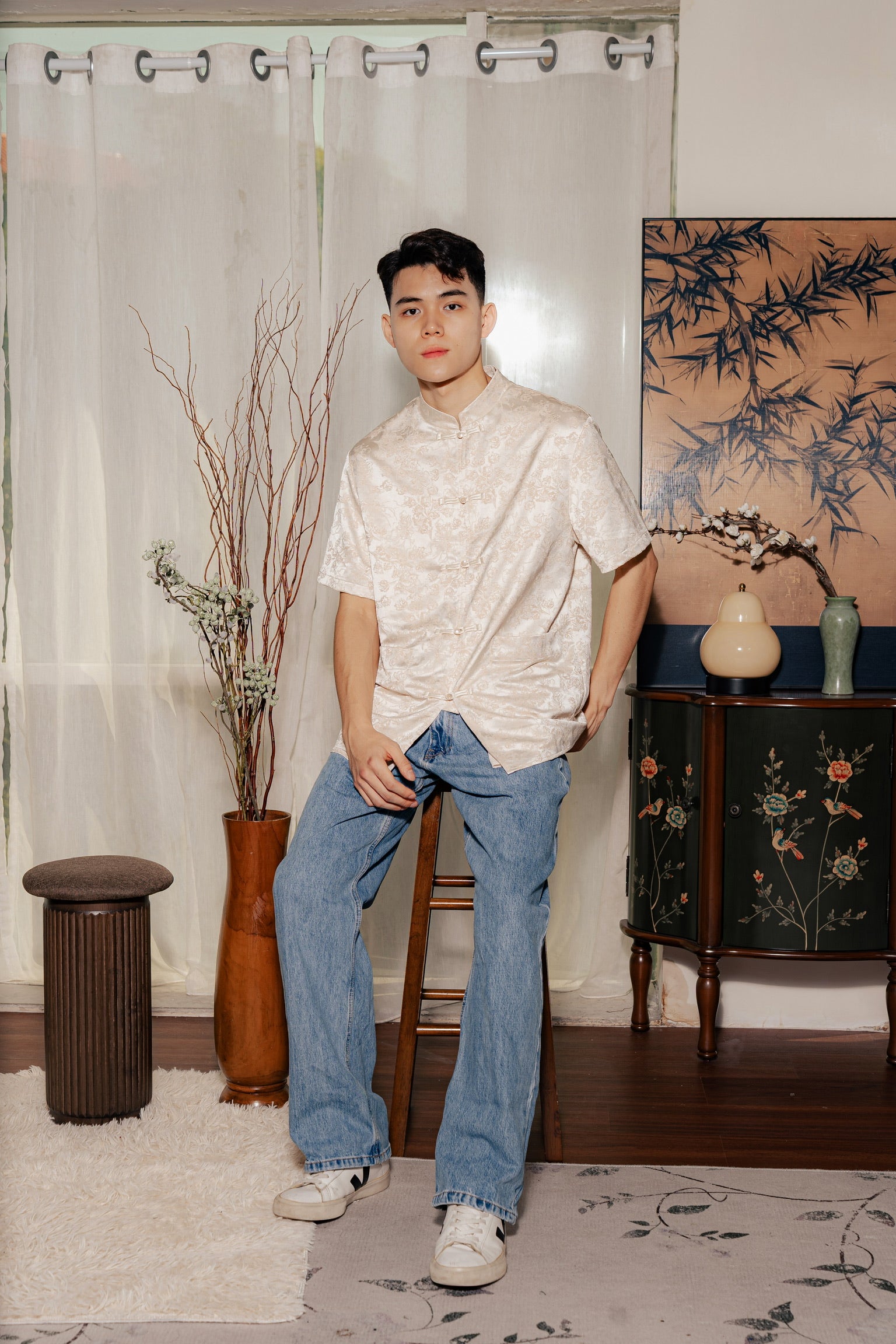 冰清玉洁 Jade Sleeved Samfu (Beige Cream)