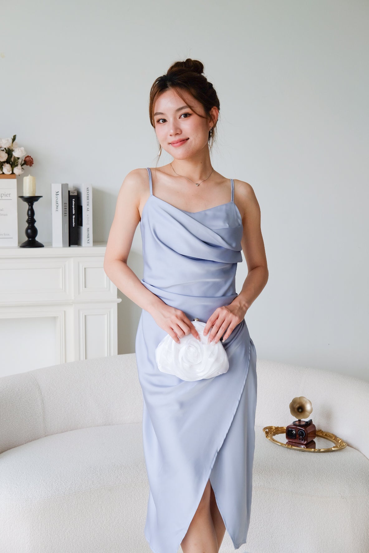 Ella Satin Dinner Dress (Cool Blue)