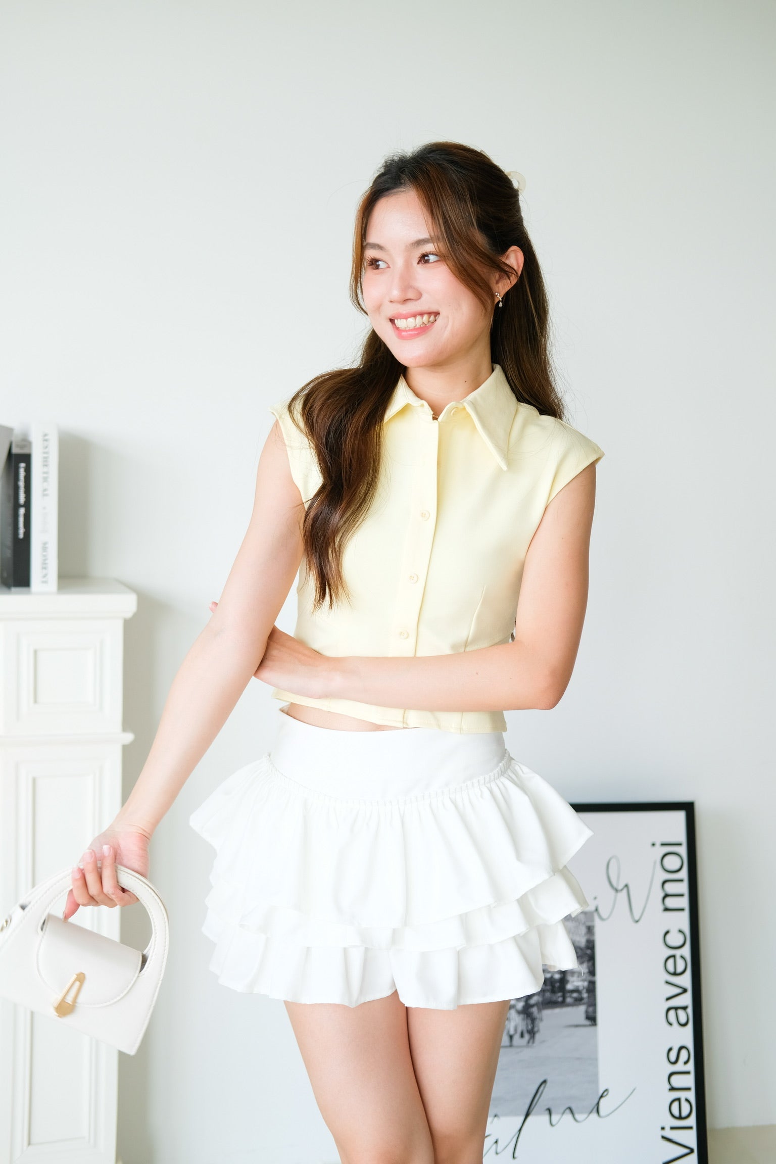 Esme Collared Cropped Top (Yellow)