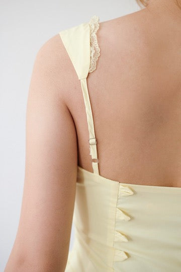 Yellow Midi Dress with Lace Straps