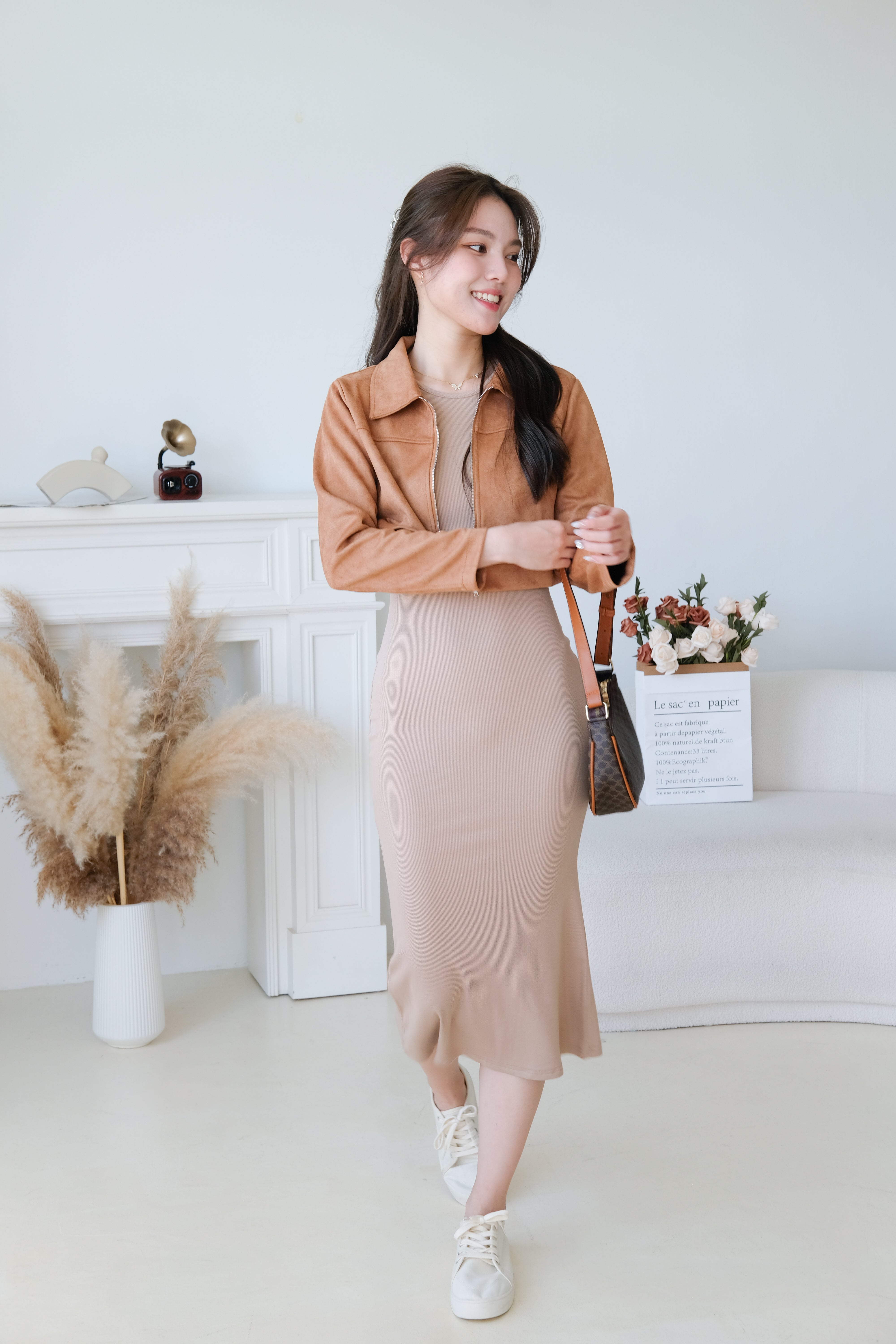 Stacey High Neck Bodycon Maxi Dress (Khaki)