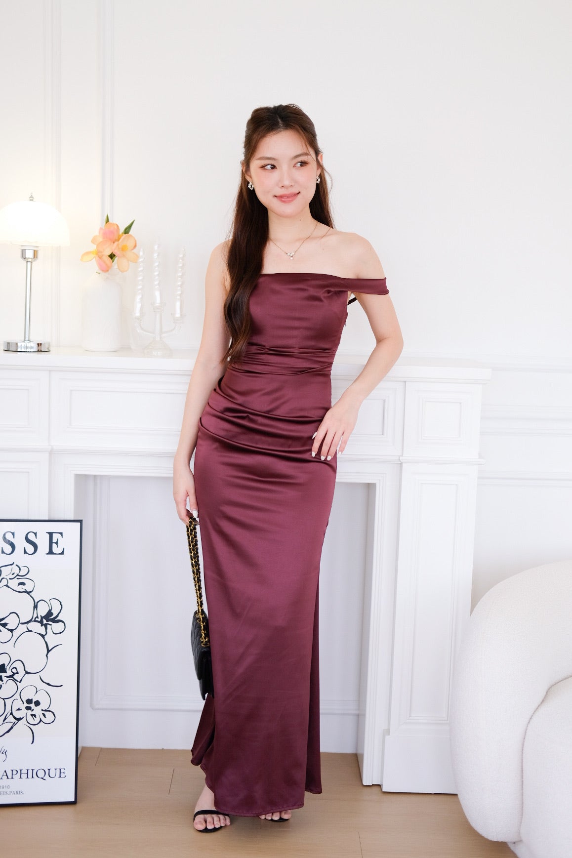 Ophelia Satin Mermaid Maxi Dress (Burgundy)