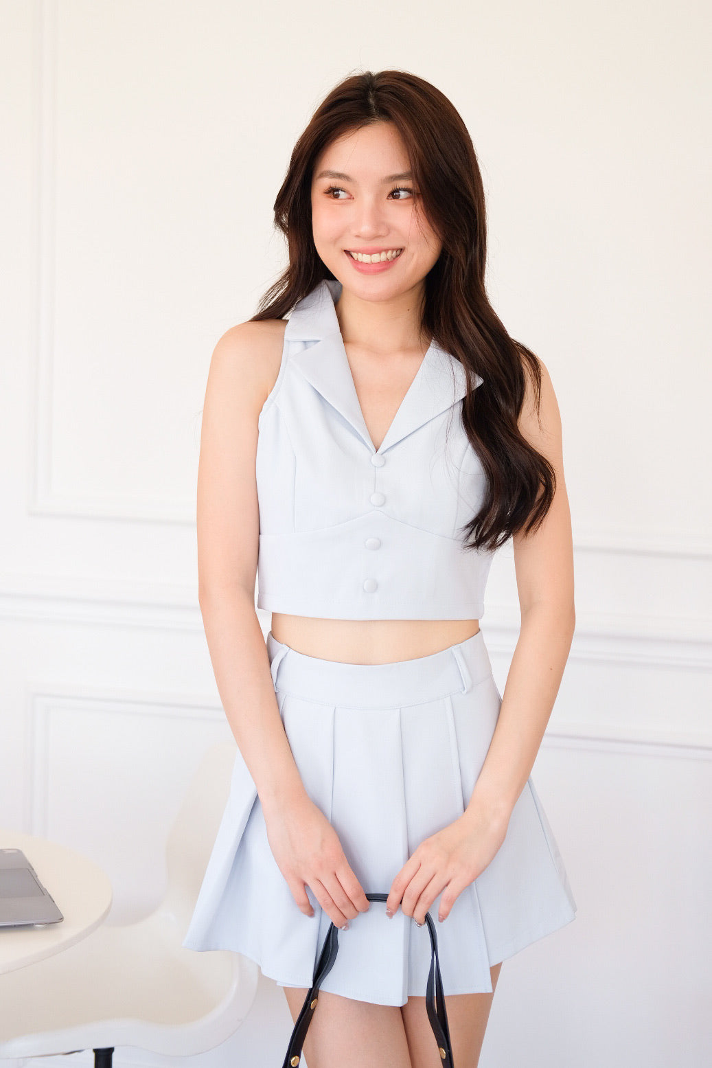 Sherina Vest Skort Set (Baby Blue)