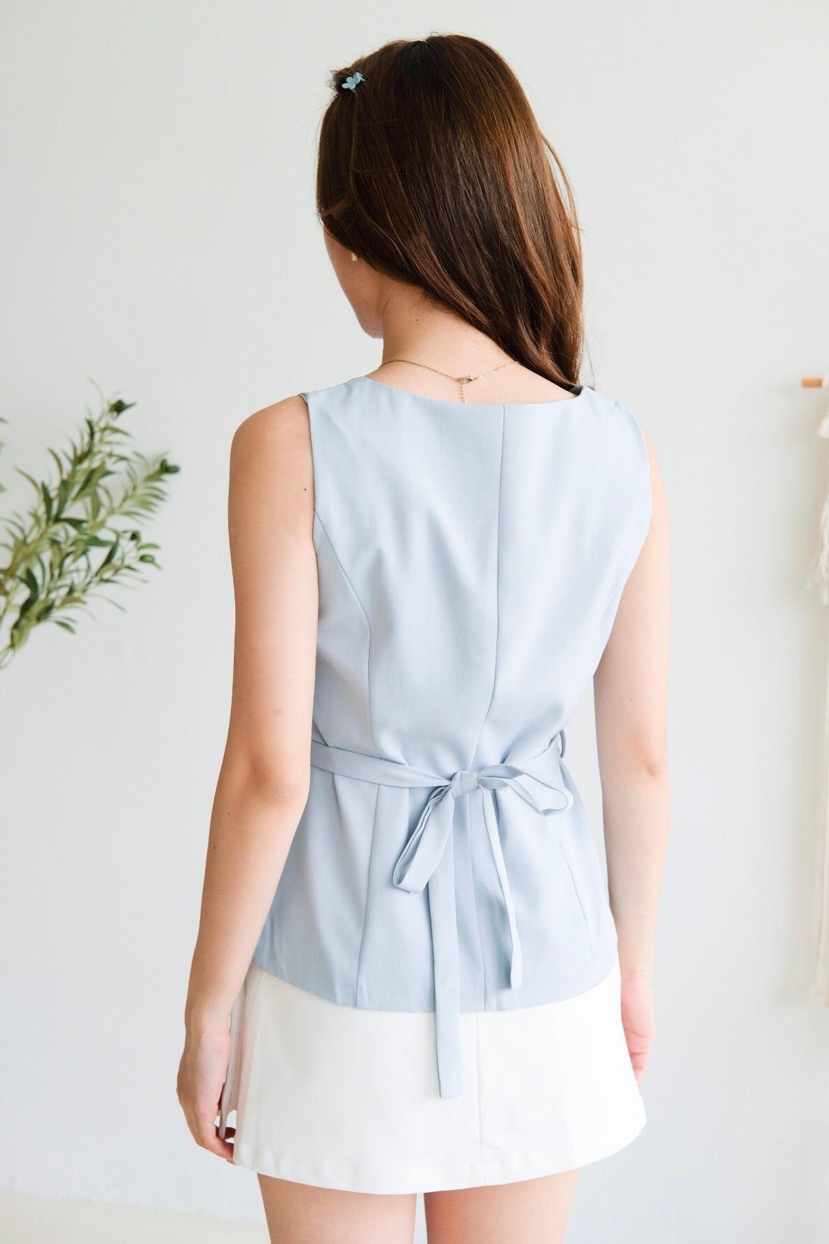 Katie Sweetheart Waist-Tie Top (Sky Blue)