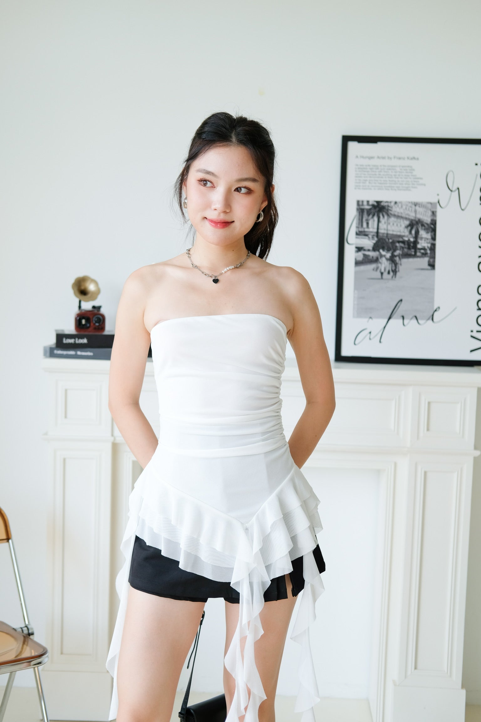 Sona Ruffle Assymetrical Tube Top (White)
