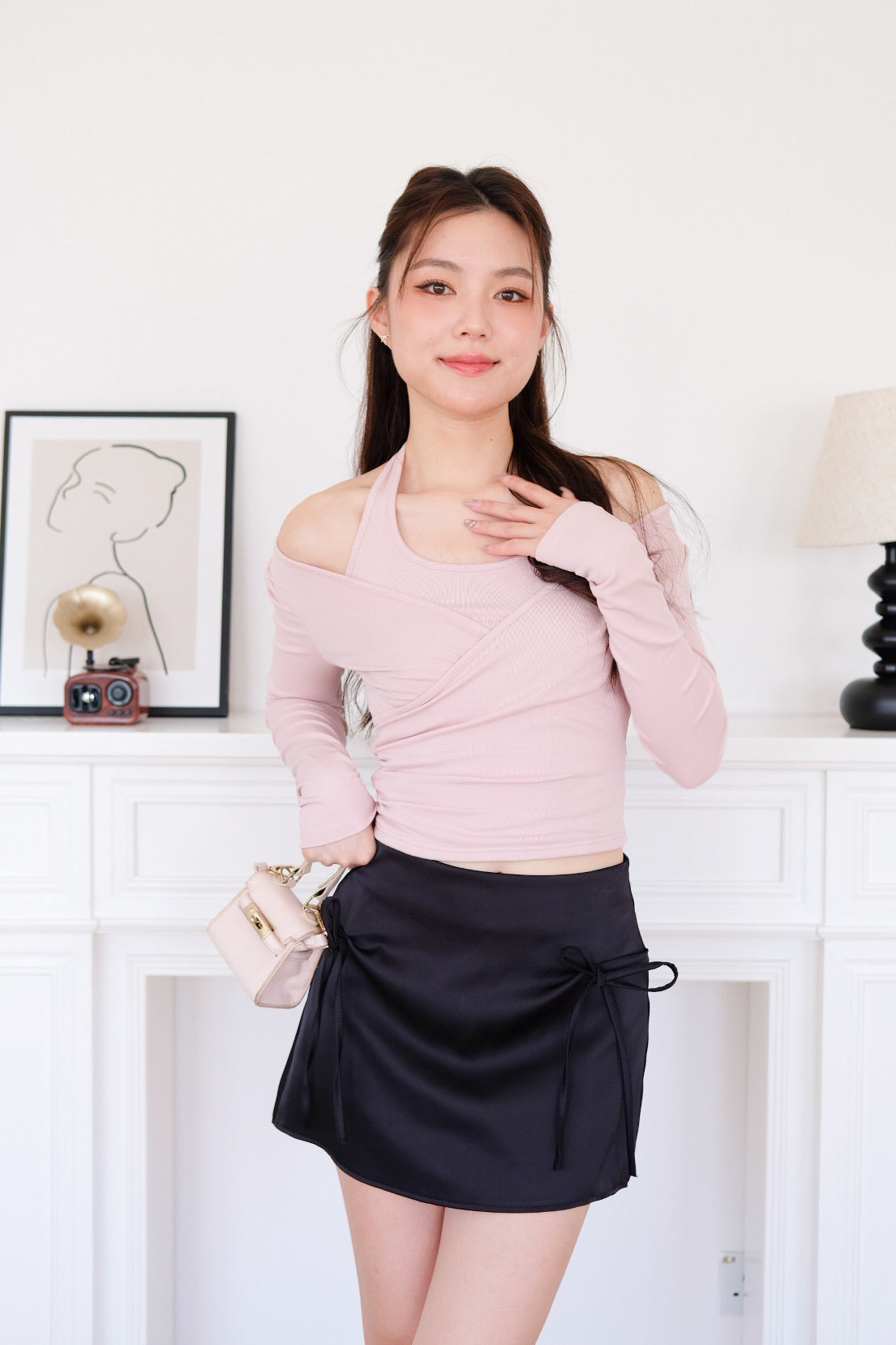 Darcey Ribbon Satin Skorts (Black)