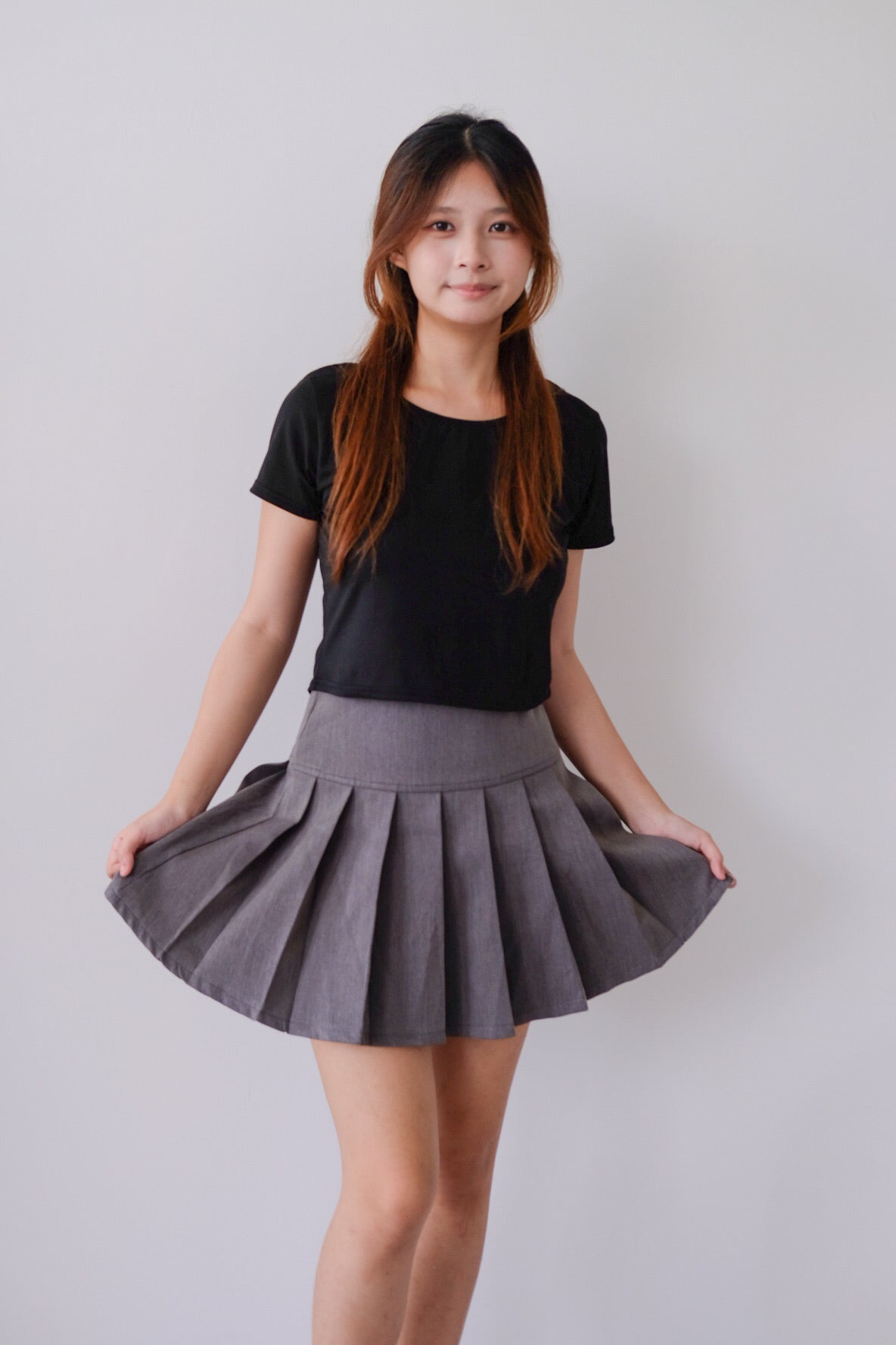 Grey Pleated Mini Skirt