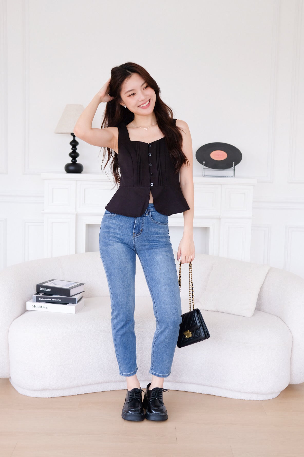 Esther Mini Pleats Flare Top (Black)
