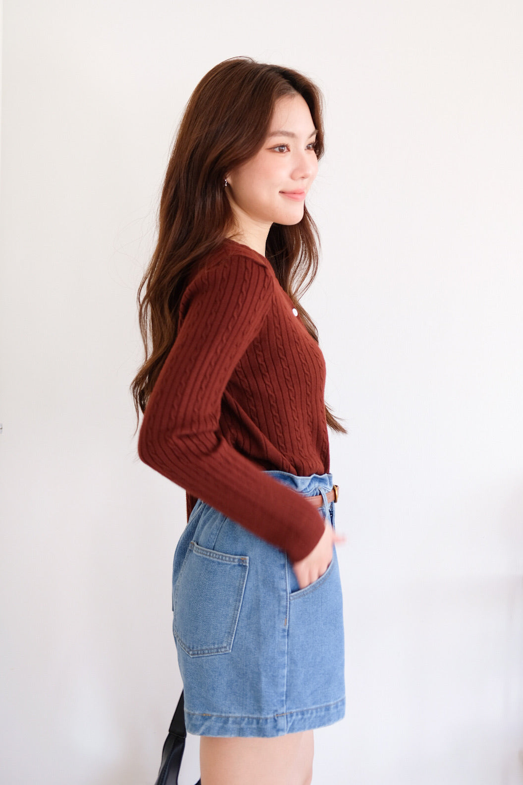 Sharlyn Cable Knit Cardigan (Maroon)