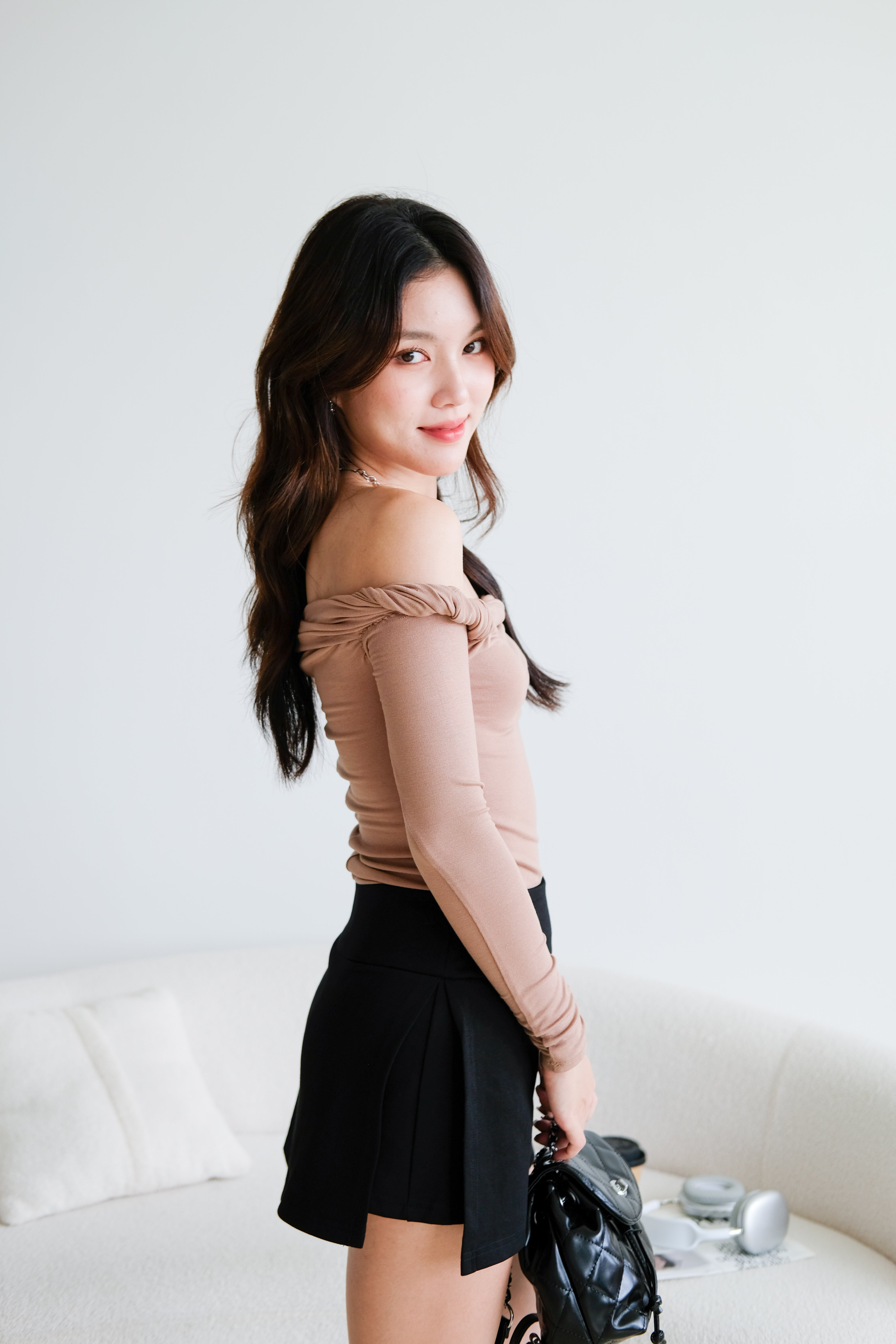 Level Up Twist Off Shoulder Top (Khaki)