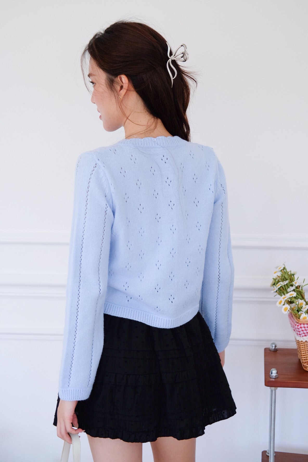 Mirae Soft Fuzzy Knit Cardigan (Baby Blue)