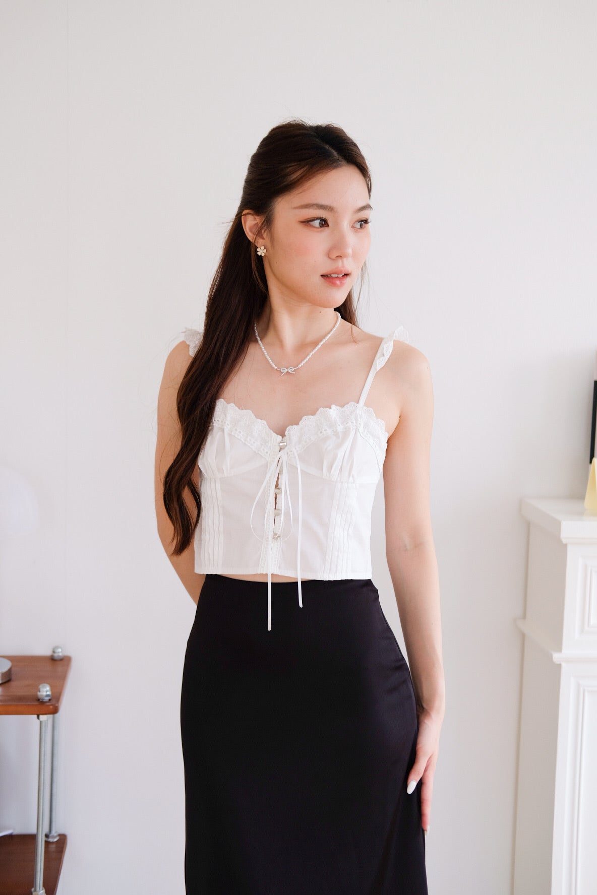 Belle Eyelet Coquette Crop Top (White)