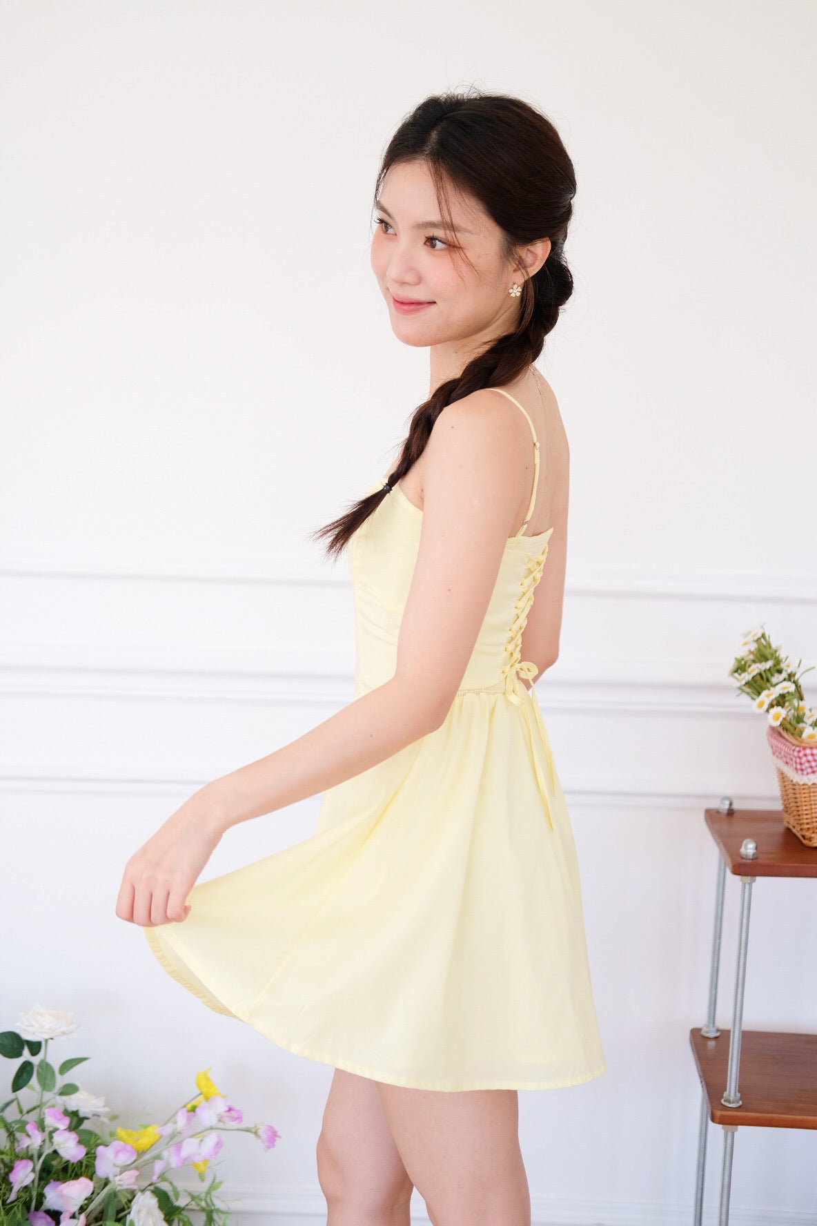 Clara Self Tie Back Skater Dress (Sunshine Yellow)